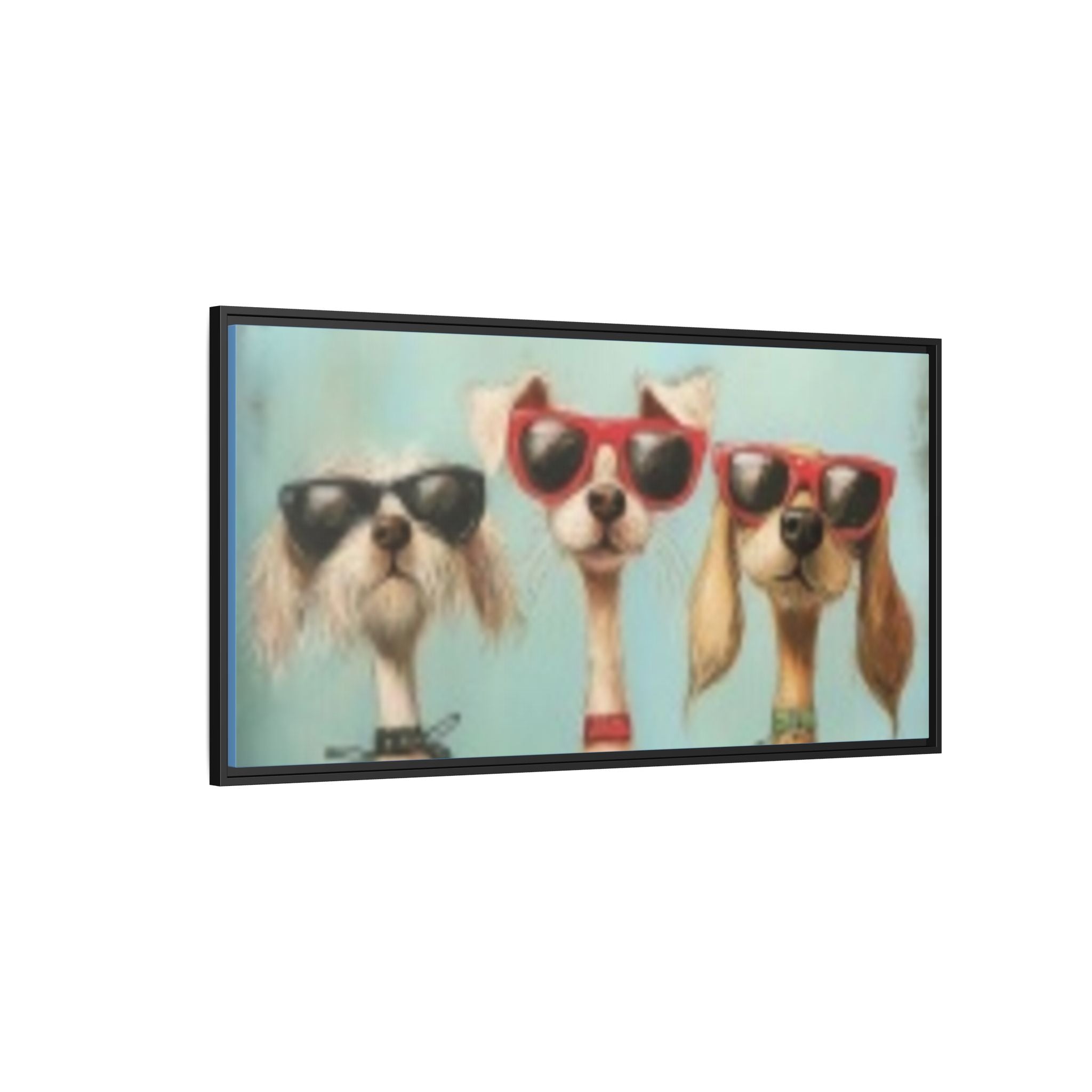Framed Matte Canvas — Three Cool Dogs in Sunglasses Wall Art