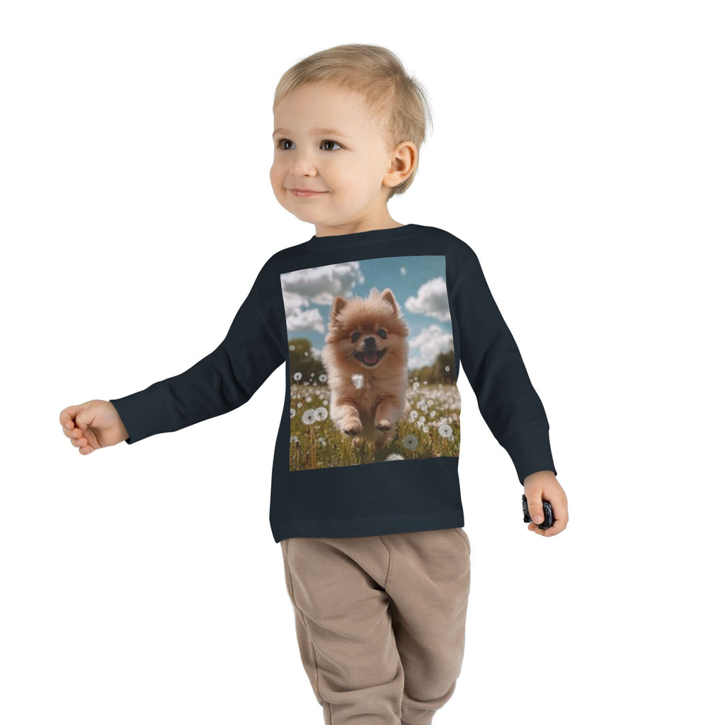 Toddler Tee — Puppy Running through Wildflowers Sleeve Shirt for Kids