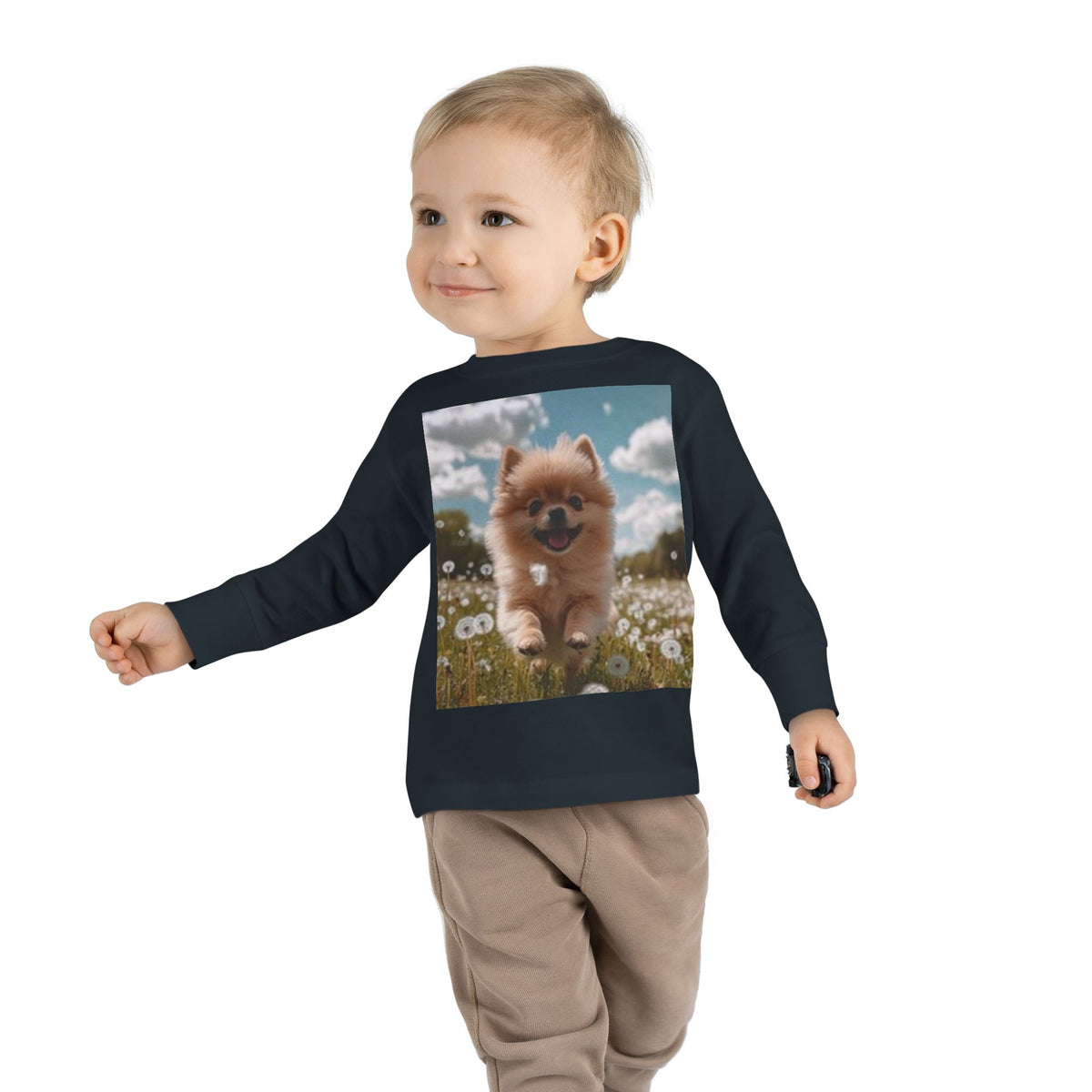 Toddler Tee — Puppy Running through Wildflowers Sleeve Shirt for Kids