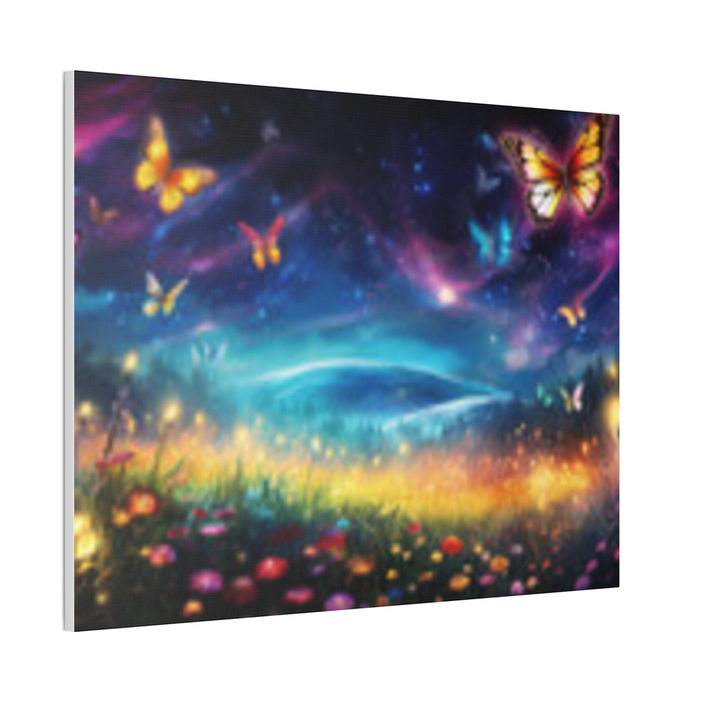 Butterfly Dreamscape Canvas Print — Fantasy Night Meadow Wall Art