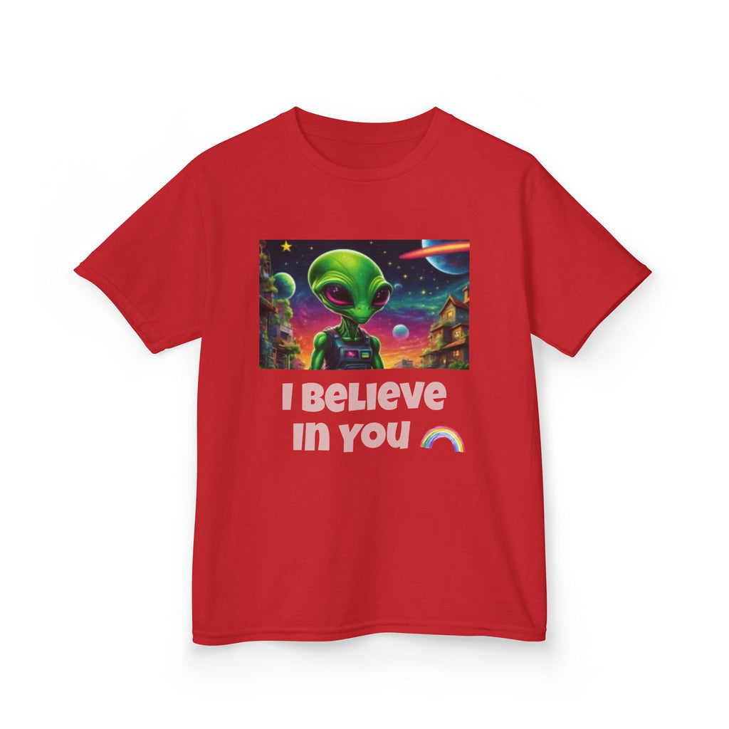 Kids Alien Space I Believe in You T-shirt — Colorful Extraterrestrial Galaxy Shirt