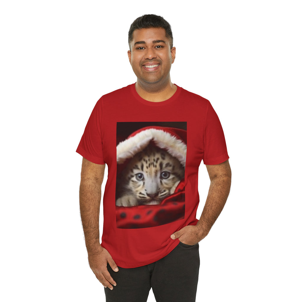 Christmas Snow Leopard Cub T-Shirt — Cute Holiday Cat Tee
