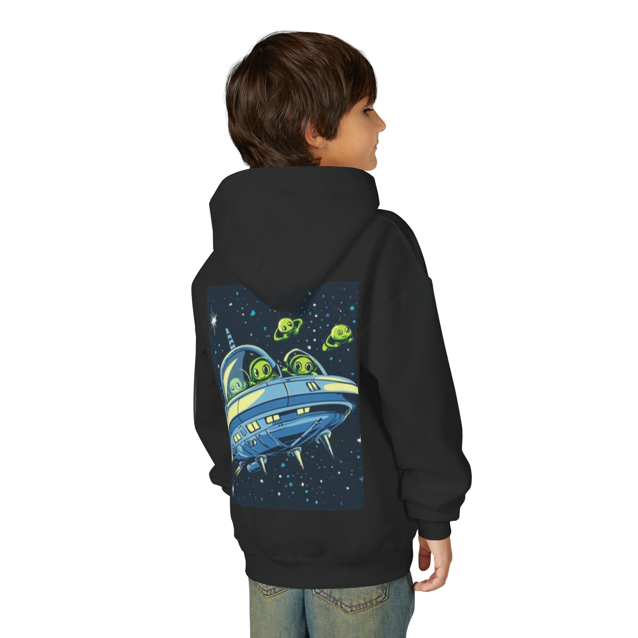 Kids Alien Spaceship Hoodie — Cute Neon UFO Crew Youth Hoodie