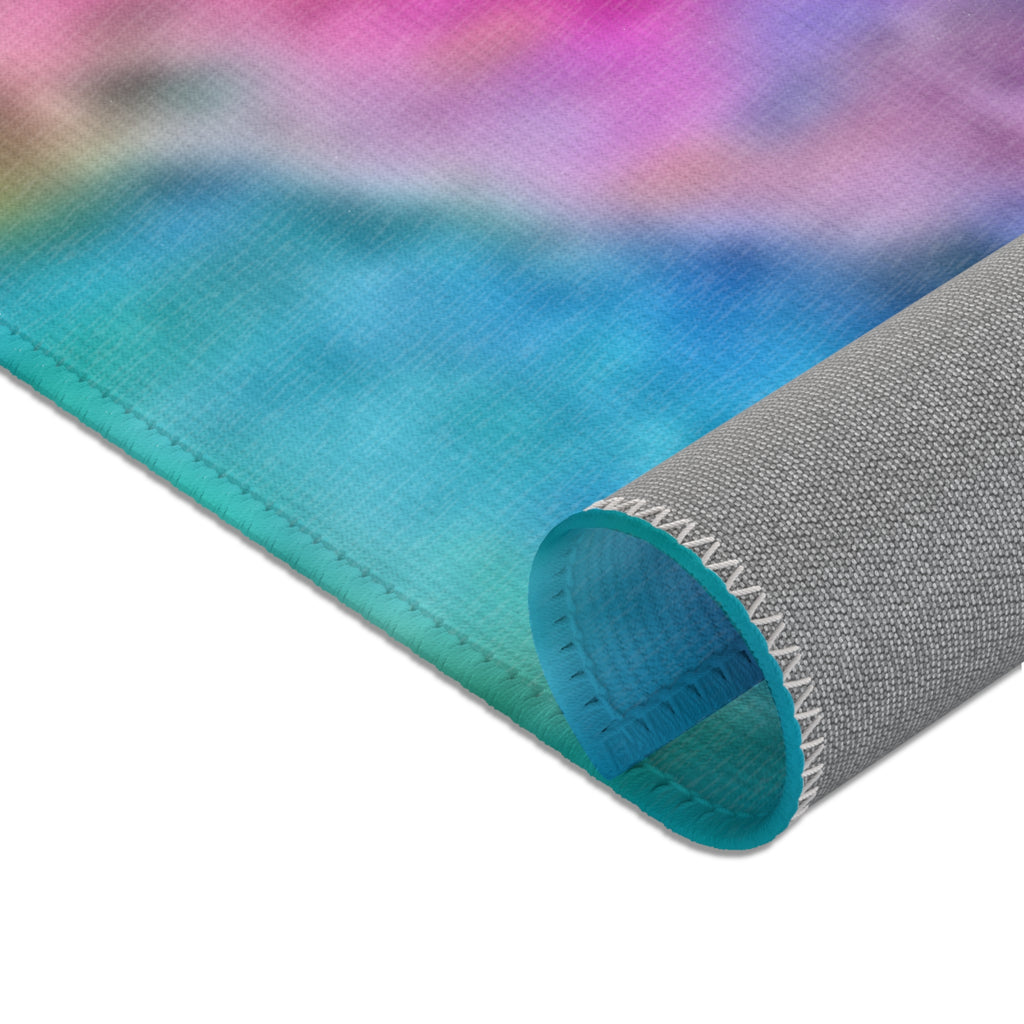 Vibrant Watercolor Area Rug — Colorful Abstract Blue Pink Green Floor Mat