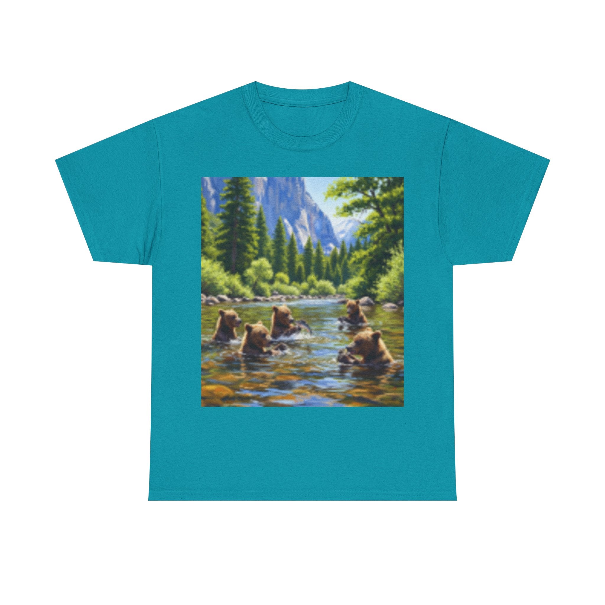 Nature Scene T-shirt— Five Bears in  River & Sunset Landscape T-Shirt