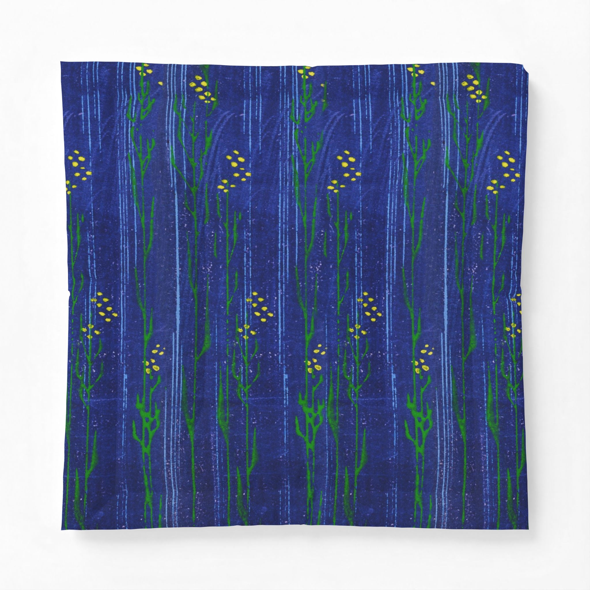 Blue Floral Cotton Comforter — Hand-Painted Meadow Stripe Bedding