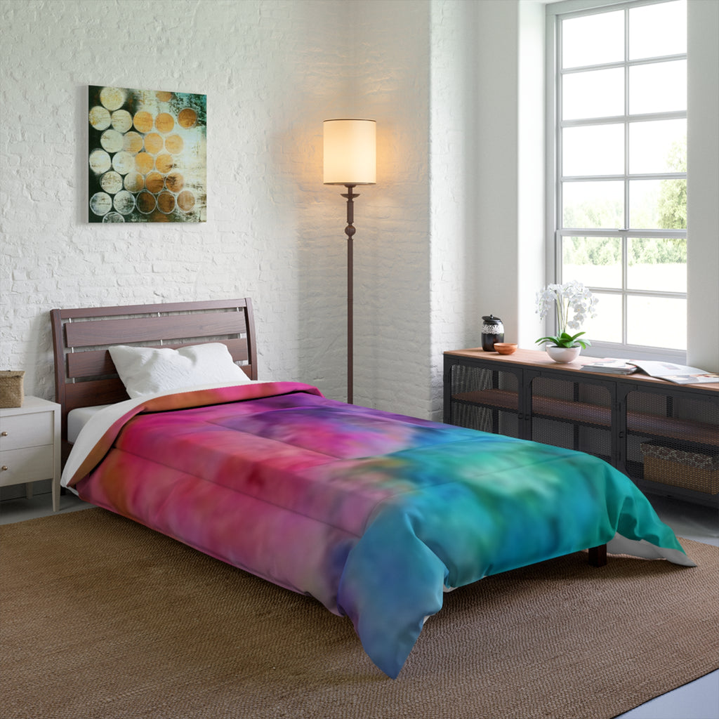 Abstract Rainbow Watercolor Comforter - Vibrant Tie-Dye Bedding