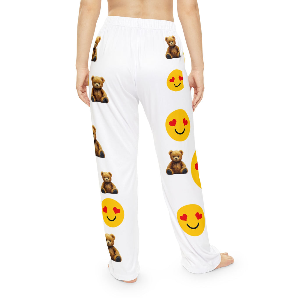 Teddy Bear & Heart Eyes Emoji Women's Pajama Pants — Cozy Printed Lounge Sleepwear