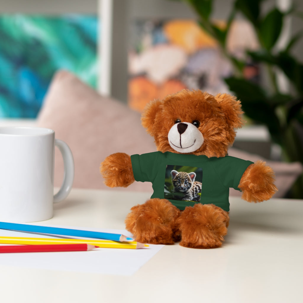 Plush Teddy Bear with Leopard Cub Tee — Cute Animal Gift for Kids & Wildlife Lovers