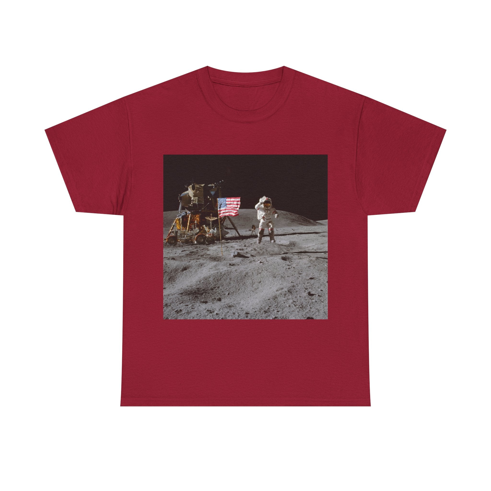 Moon Landing Graphic Tee — Astronaut Flag Photo T-Shirt