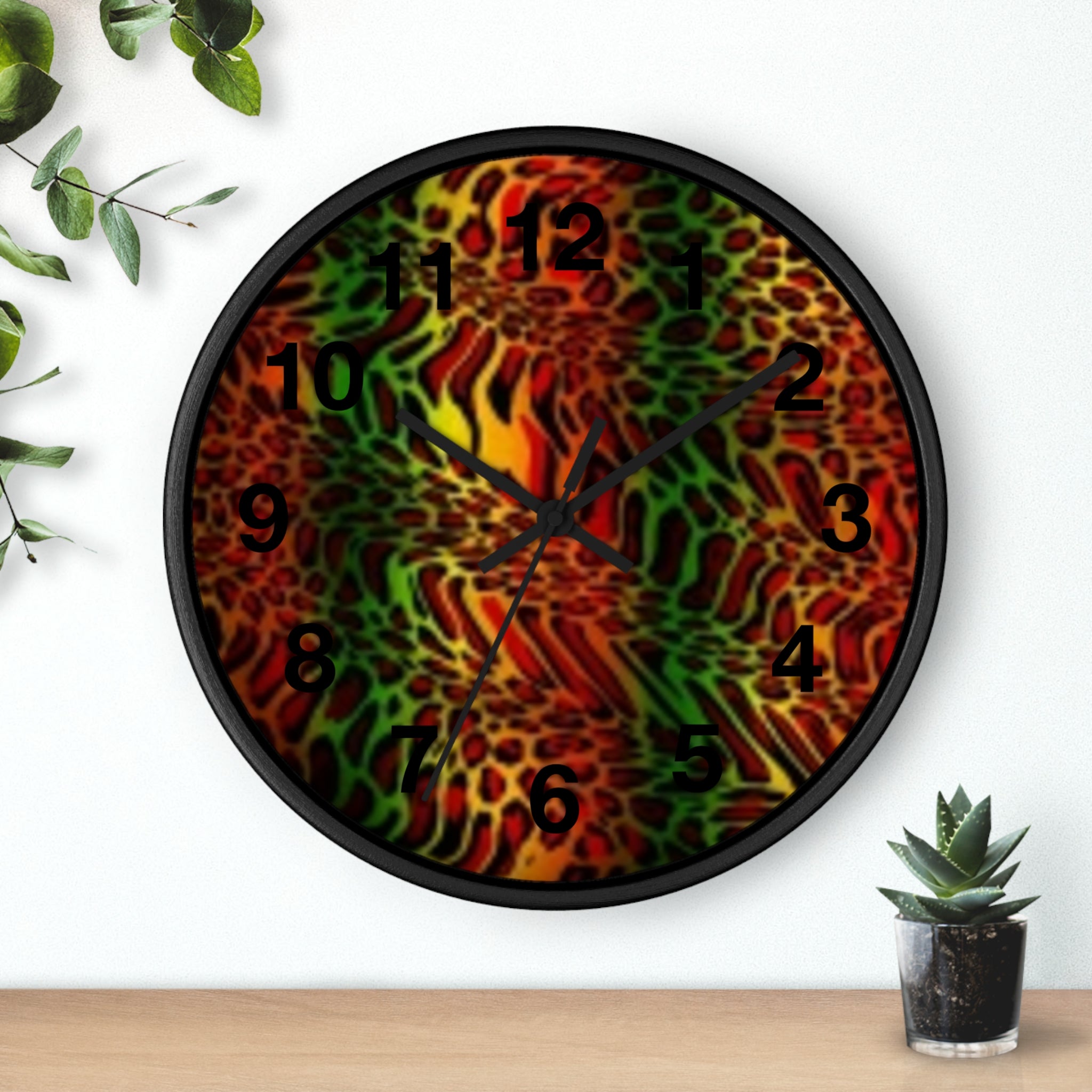 Rasta Safari Wall Clock — Vibrant Red Green Yellow Animal Print Timepiece