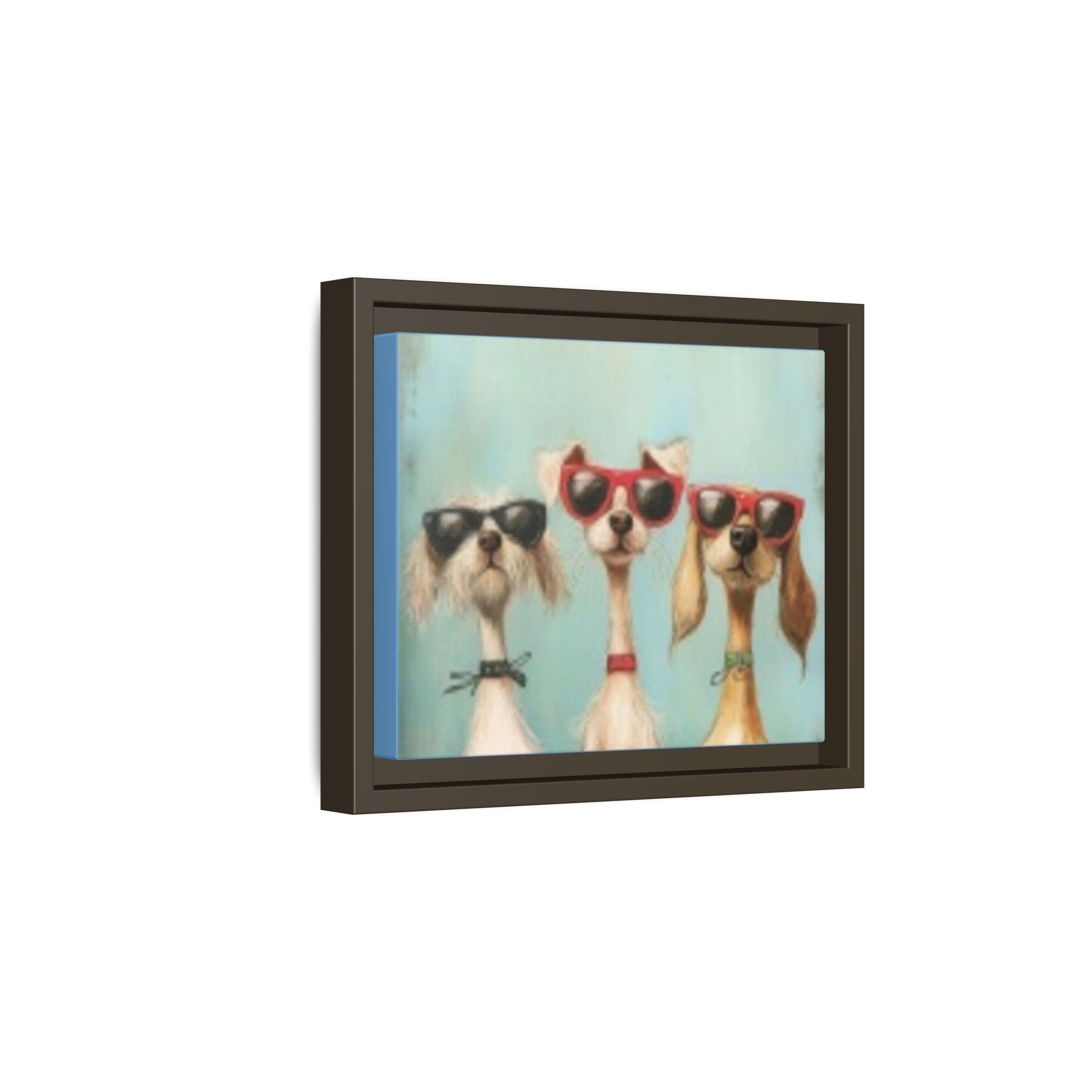 Framed Matte Canvas — Three Cool Dogs in Sunglasses Wall Art