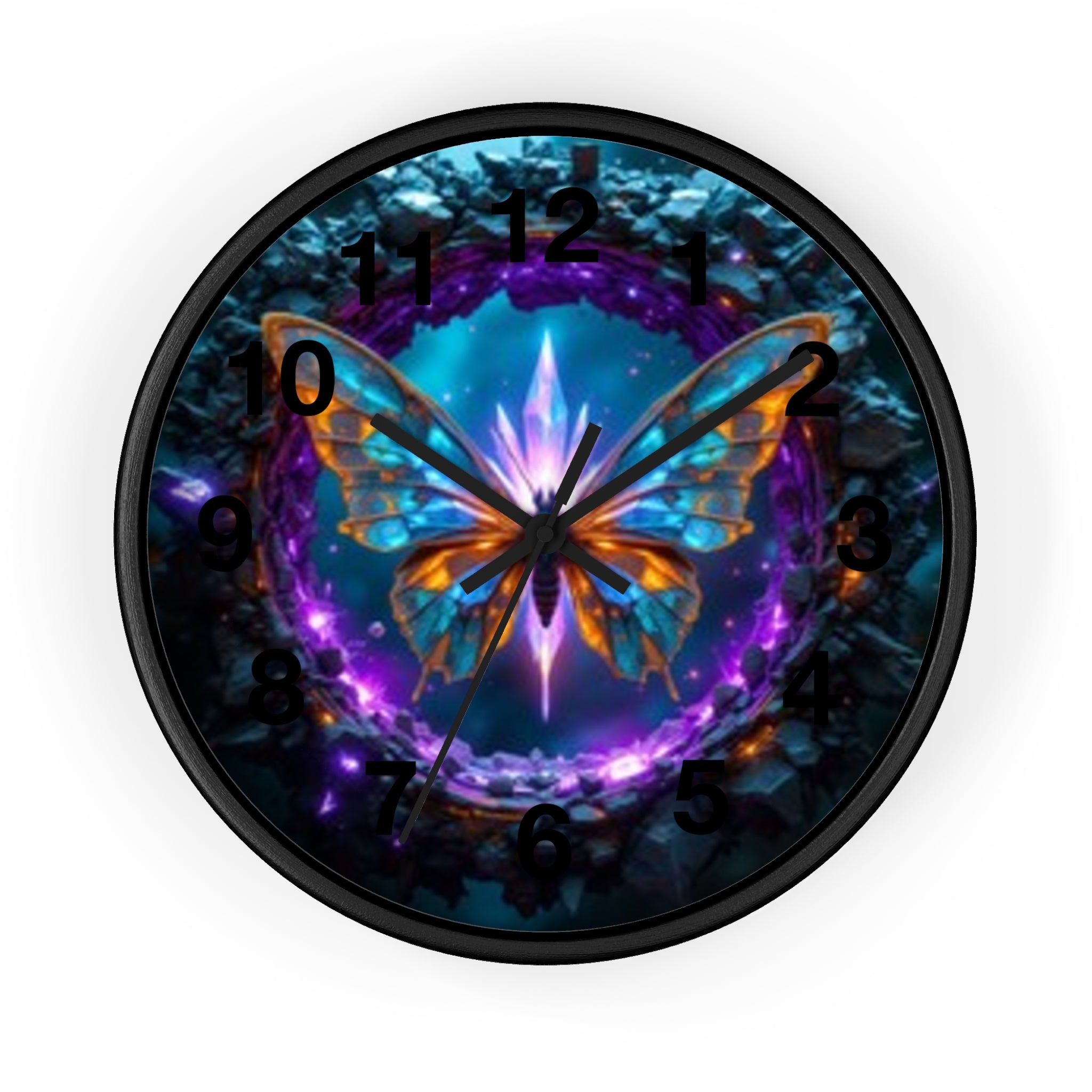 Mystic Butterfly Wall Clock — Neon Fantasy Home Decor