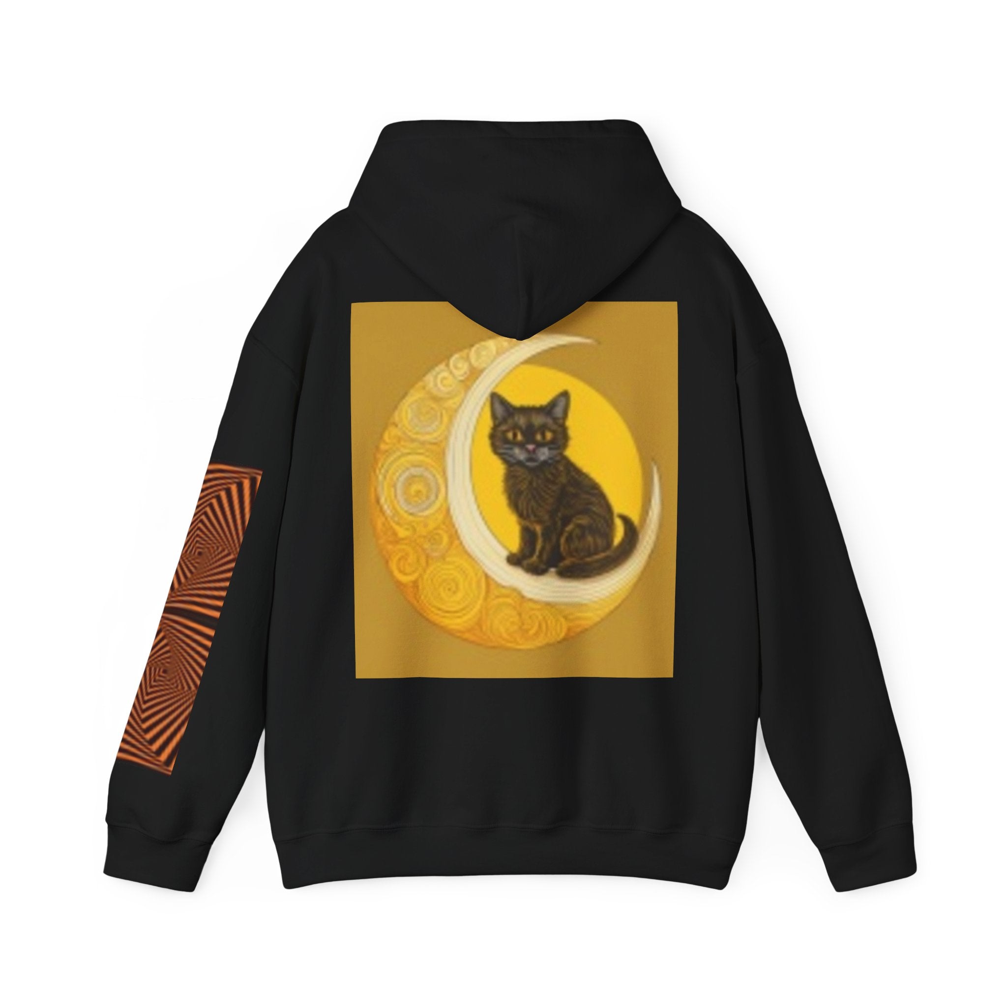 Moon Cat Hoodie — Black Cat Sitting on Crescent Moon Graphic Sweatshirt