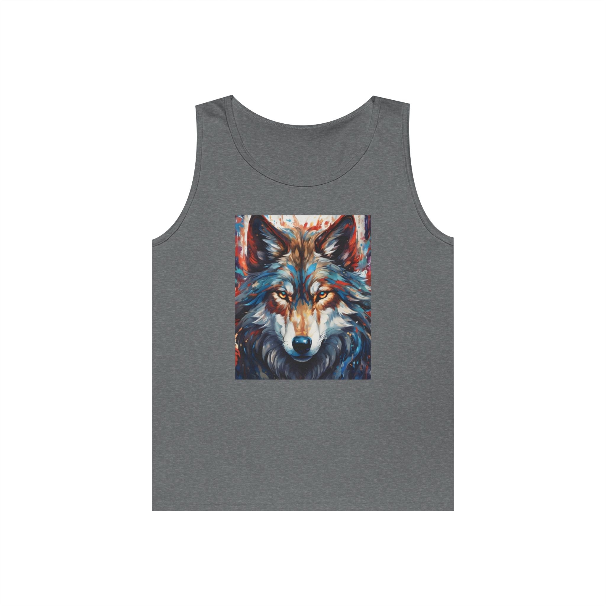 Wolf Portrait Tank Top — Colorful Artistic Wolf Face Graphic Tee