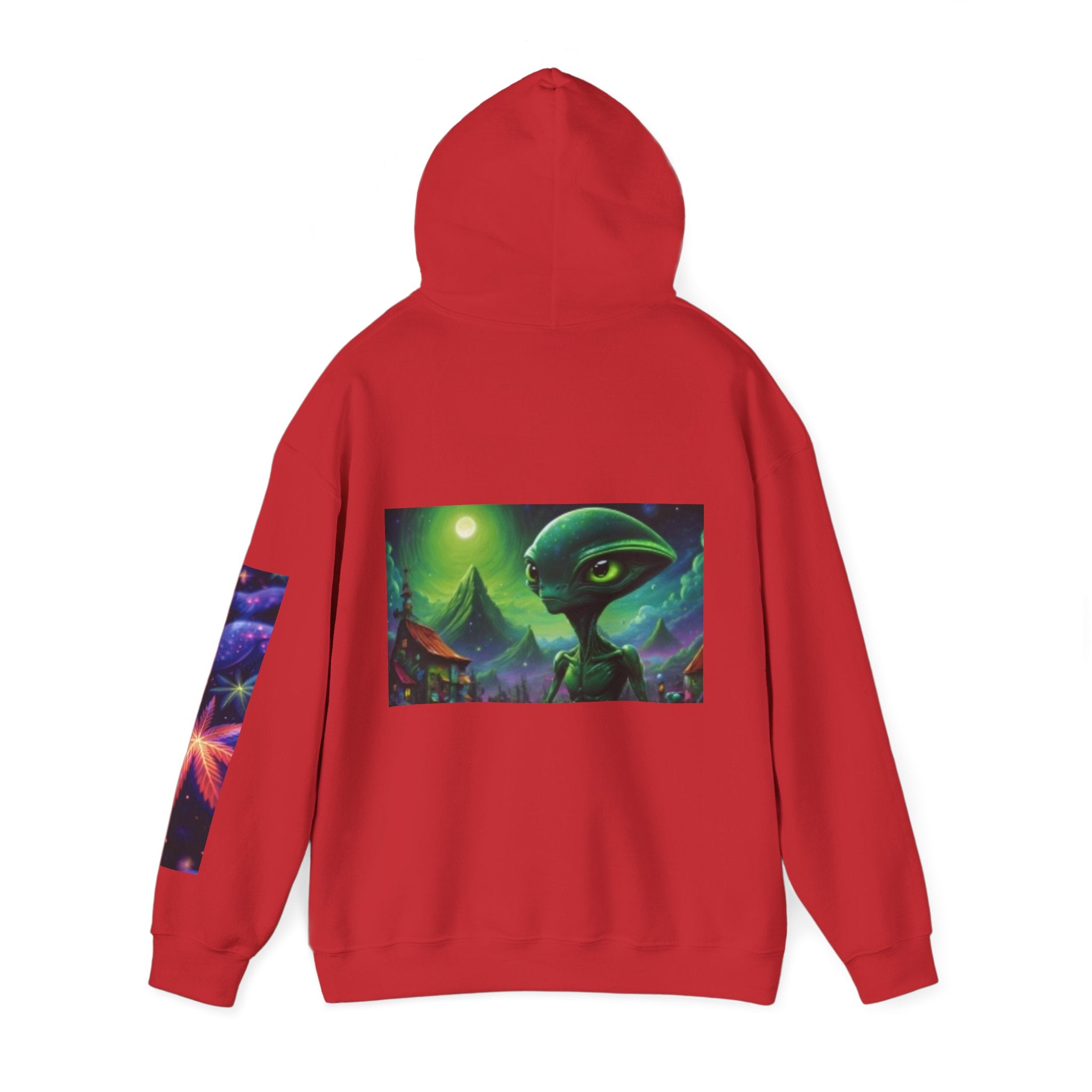 Alien Landscape Hoodie — Cosmic Moonscape & Green Alien Graphic Sweatshirt