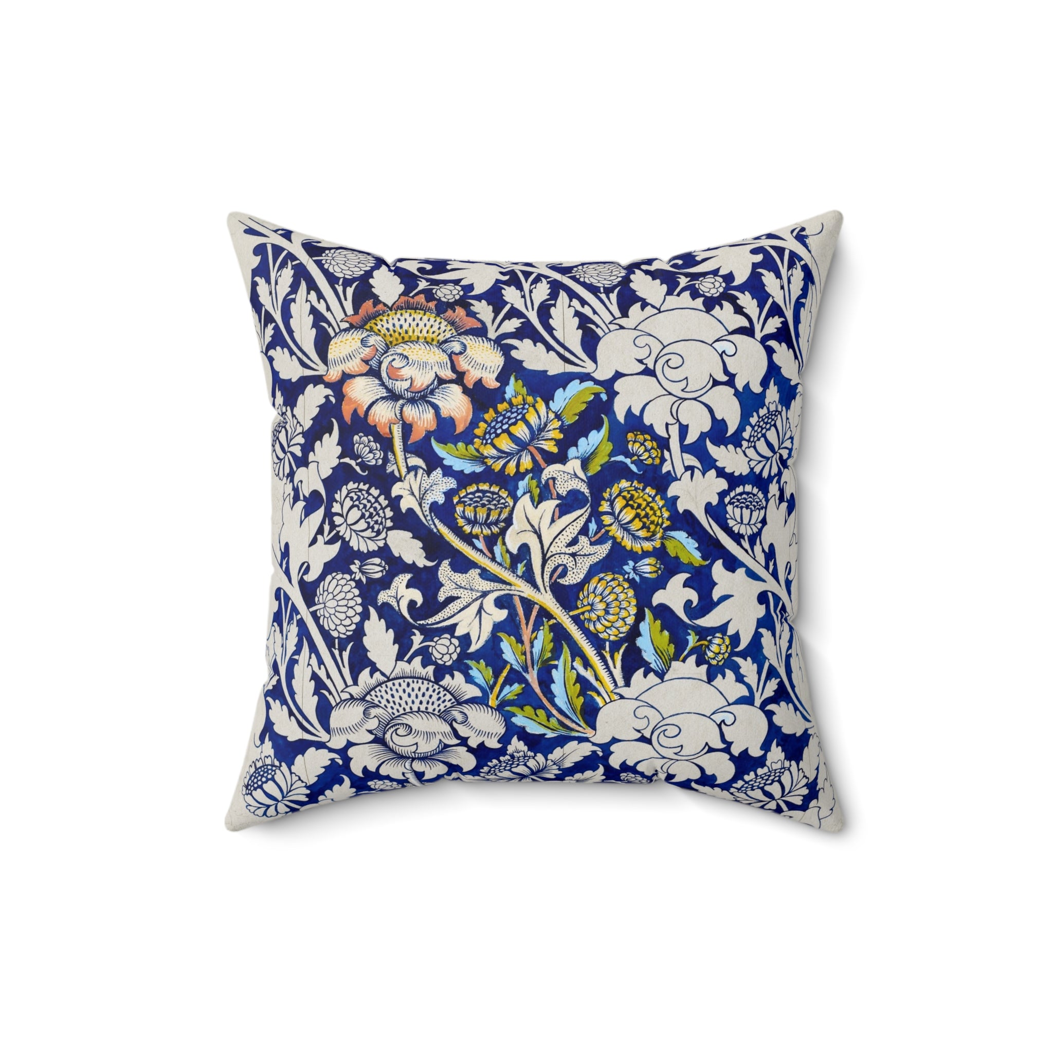 Floral William Morris–Style Navy Decorative Pillow