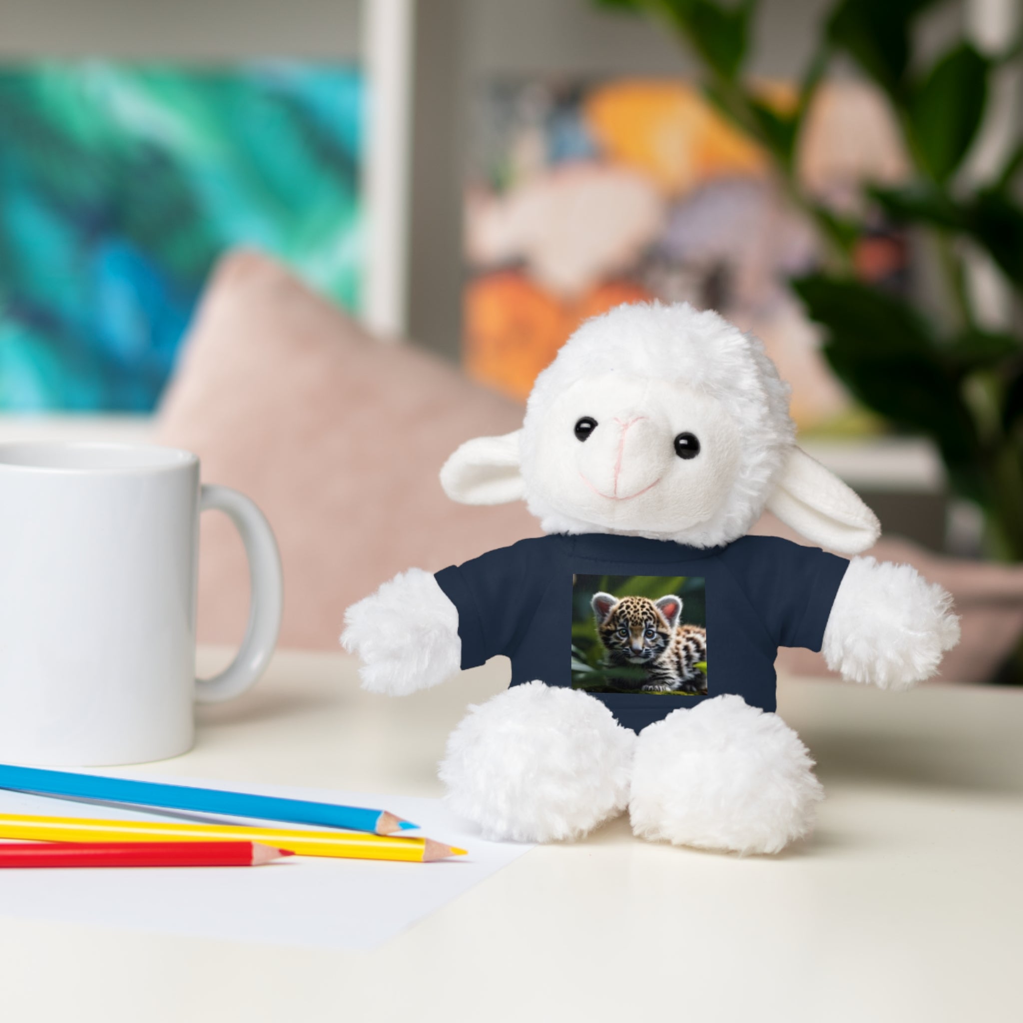Plush Teddy Bear with Leopard Cub Tee — Cute Animal Gift for Kids & Wildlife Lovers