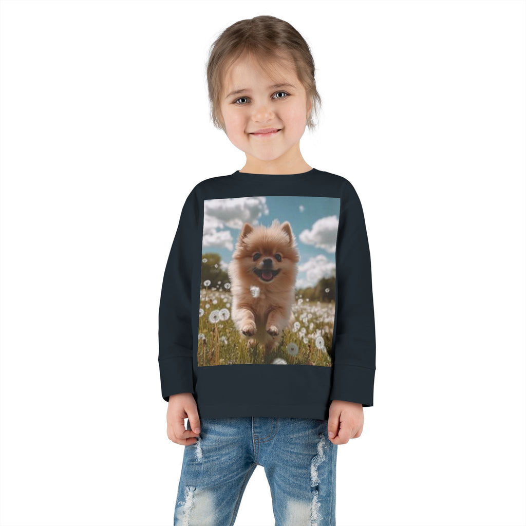 Toddler Tee — Puppy Running through Wildflowers Sleeve Shirt for Kids