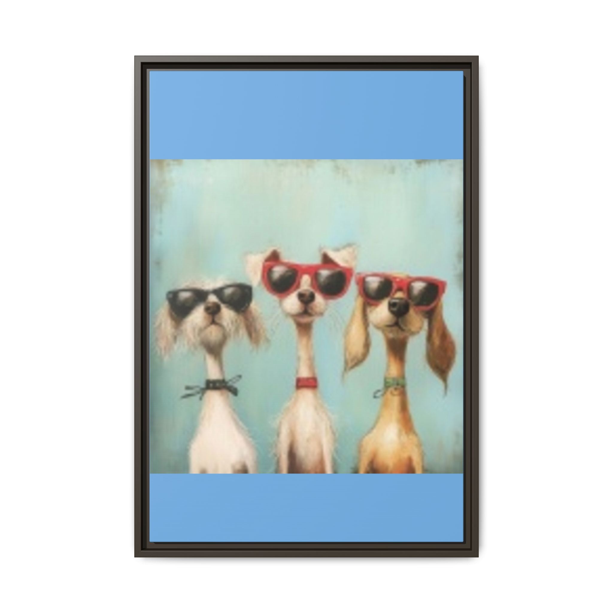 Framed Matte Canvas — Three Cool Dogs in Sunglasses Wall Art