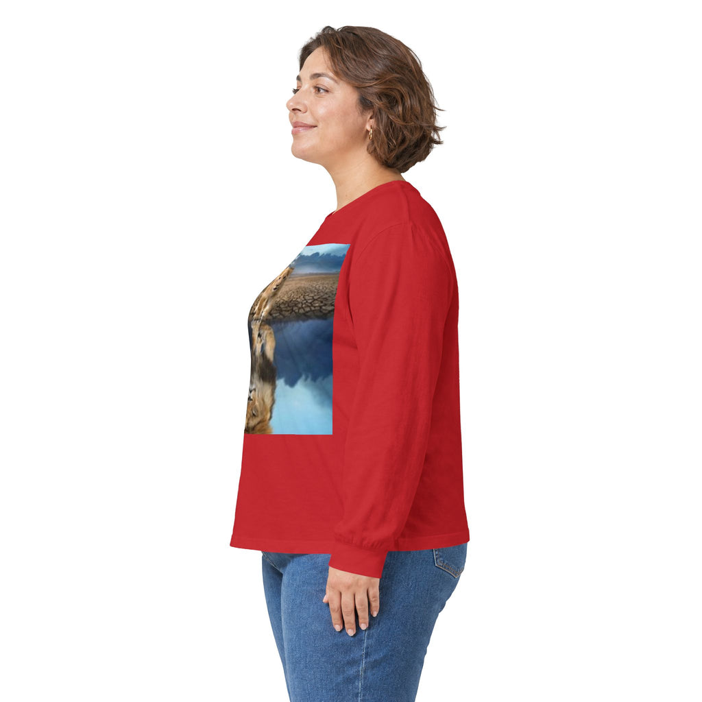 Long Sleeve T-shirt — Reflective Lion & Mountain River Nature Shirt