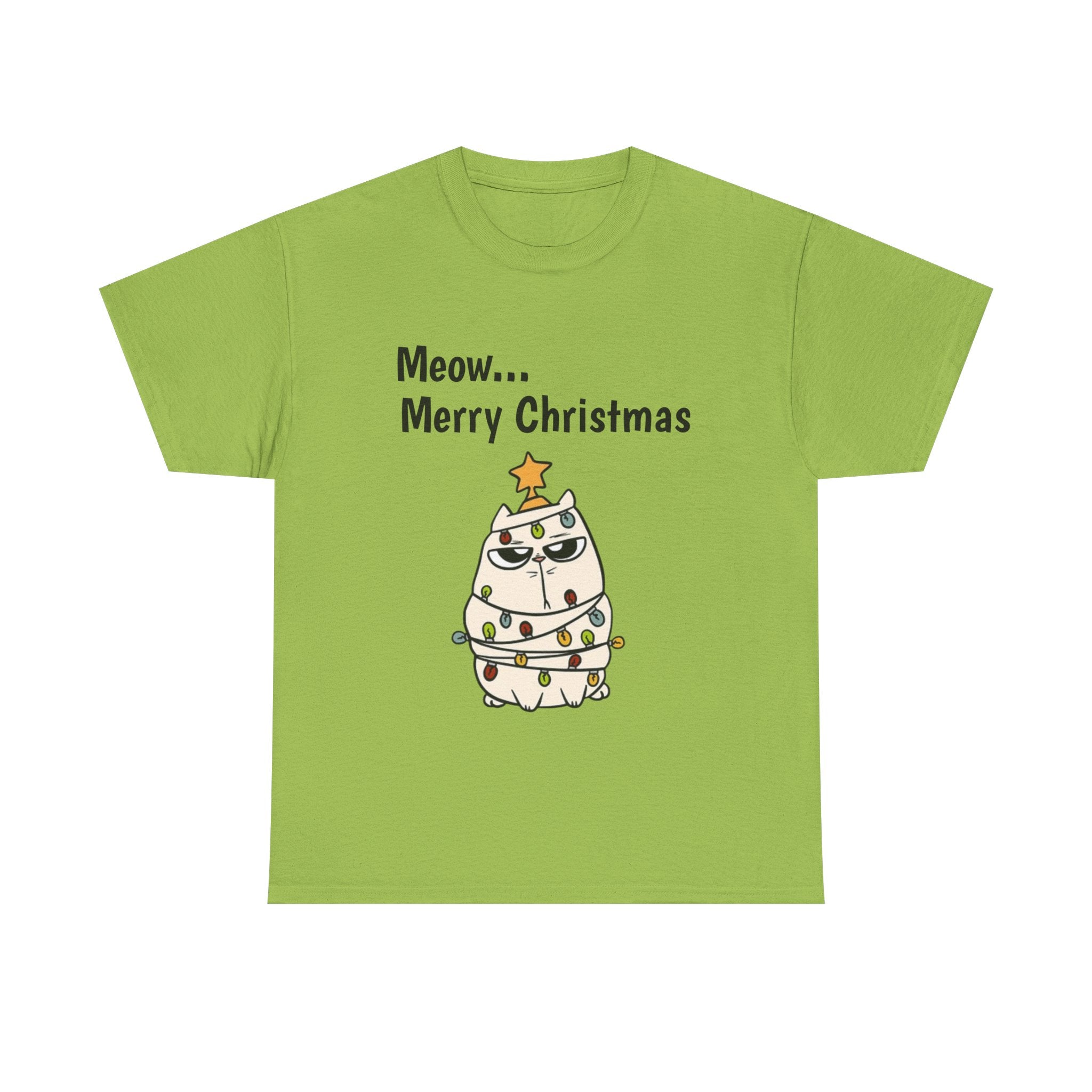 Cat Christmas Tree T-shirt — Grumpy Cat Wrapped in Lights Holiday Shirt
