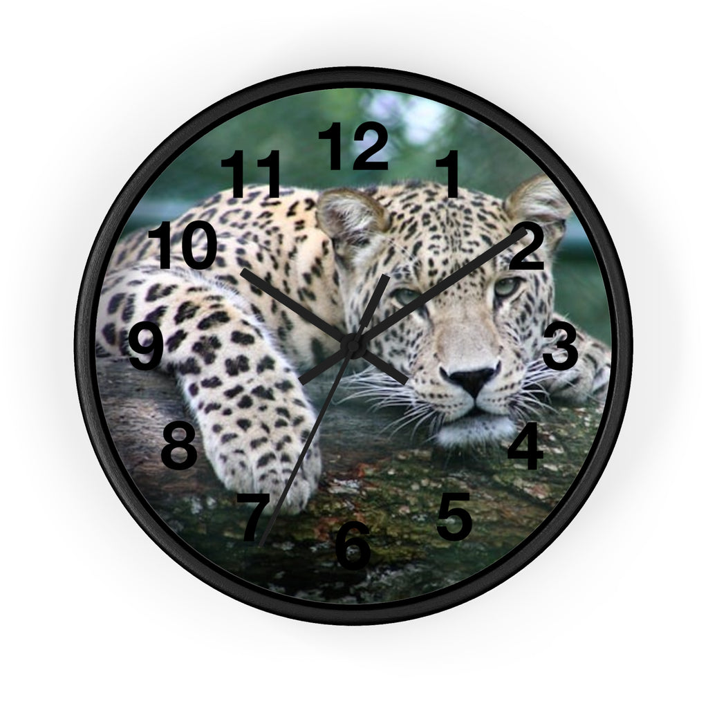 Leopard Wall Clock — Relaxed Wild Cat Photo Clock for Safari-Lodge Decor