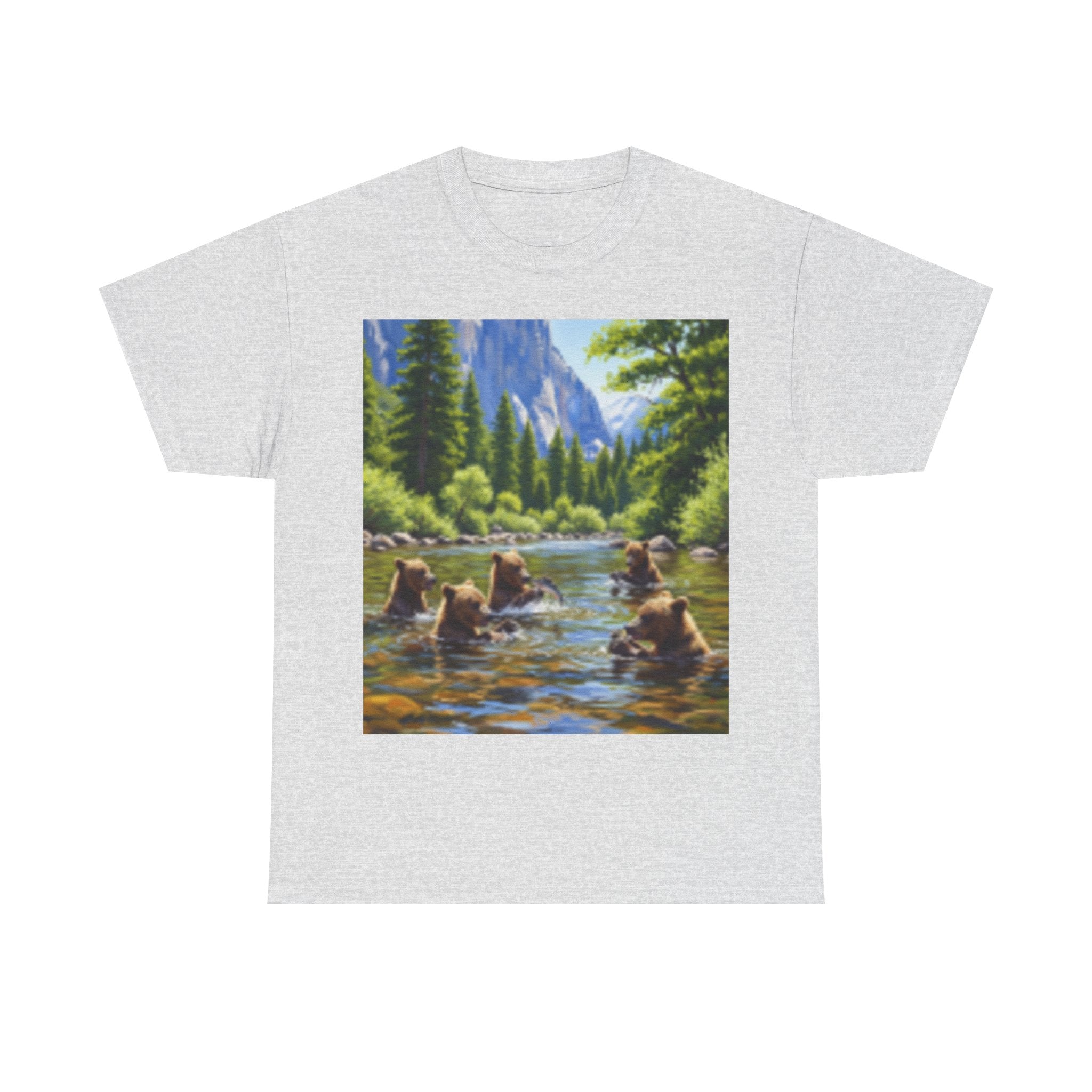 Nature Scene T-shirt— Five Bears in  River & Sunset Landscape T-Shirt