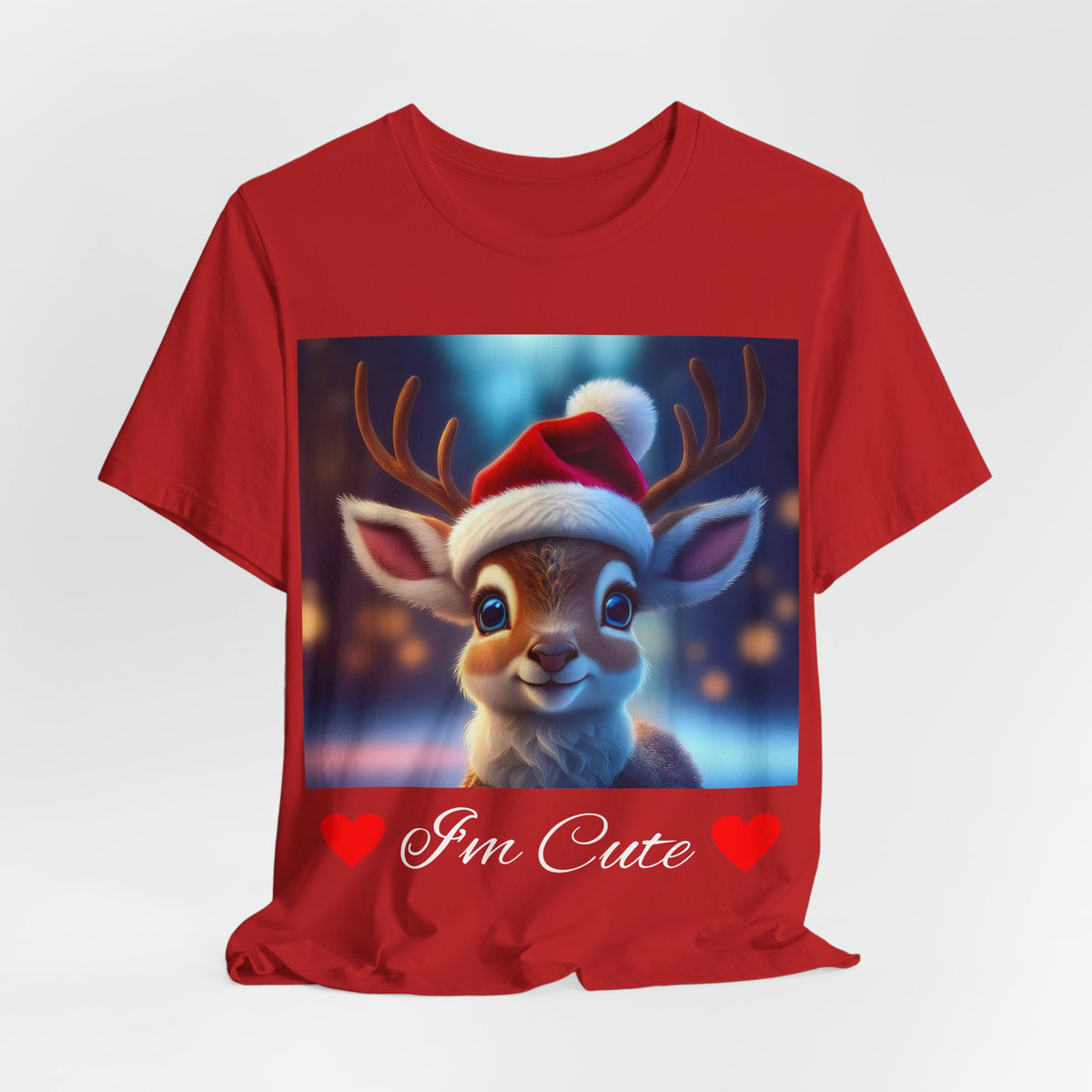 Cute Reindeer Santa Hat T-Shirt — Christmas Kids & Family Holiday Tee
