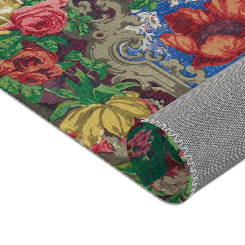 Vintage Floral Area Rug — Bold Blue Persian-Inspired Floral Runner