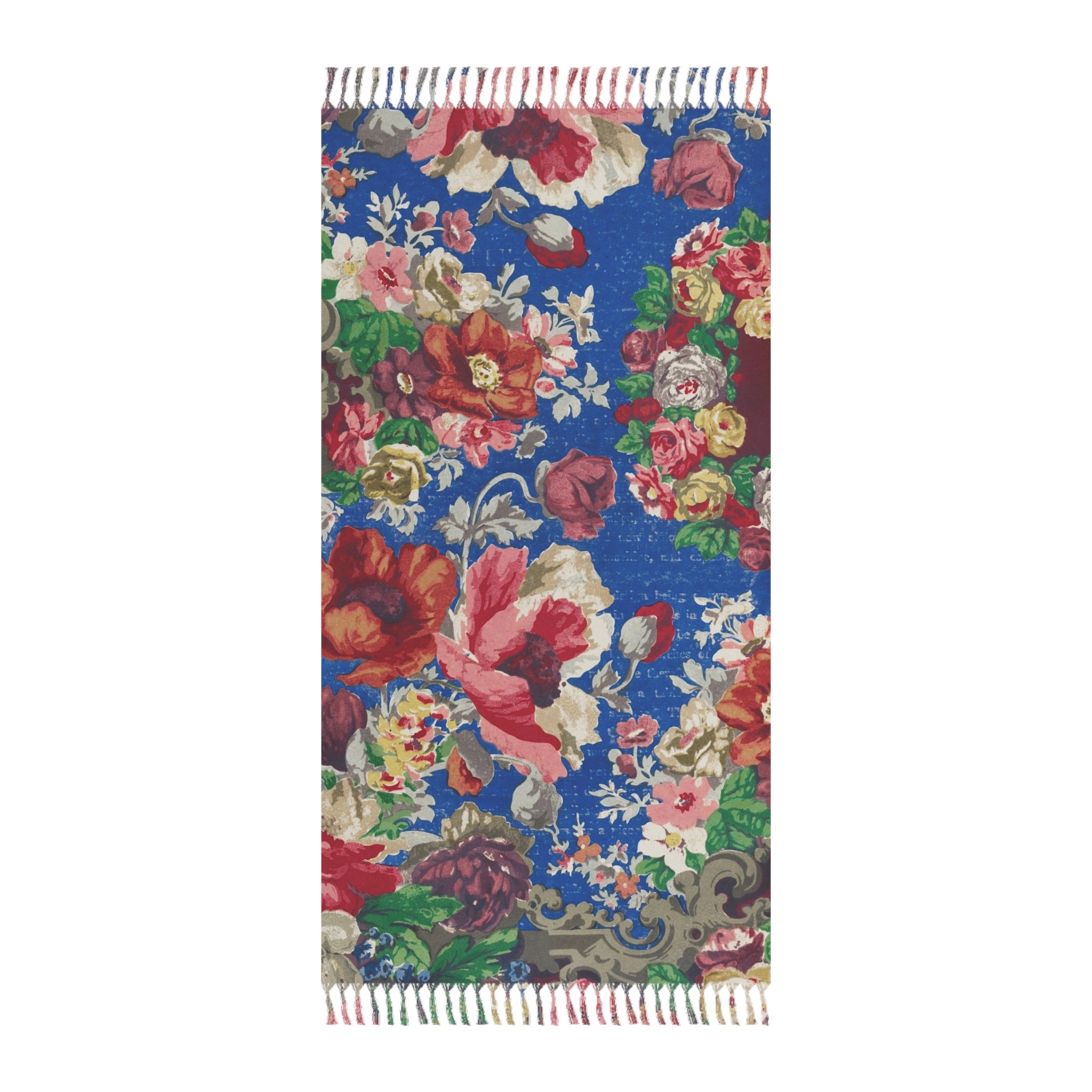 Boho Floral Beach Towel - Vintage Rose Pattern Fringe Throw for Summer, Pool & Travel