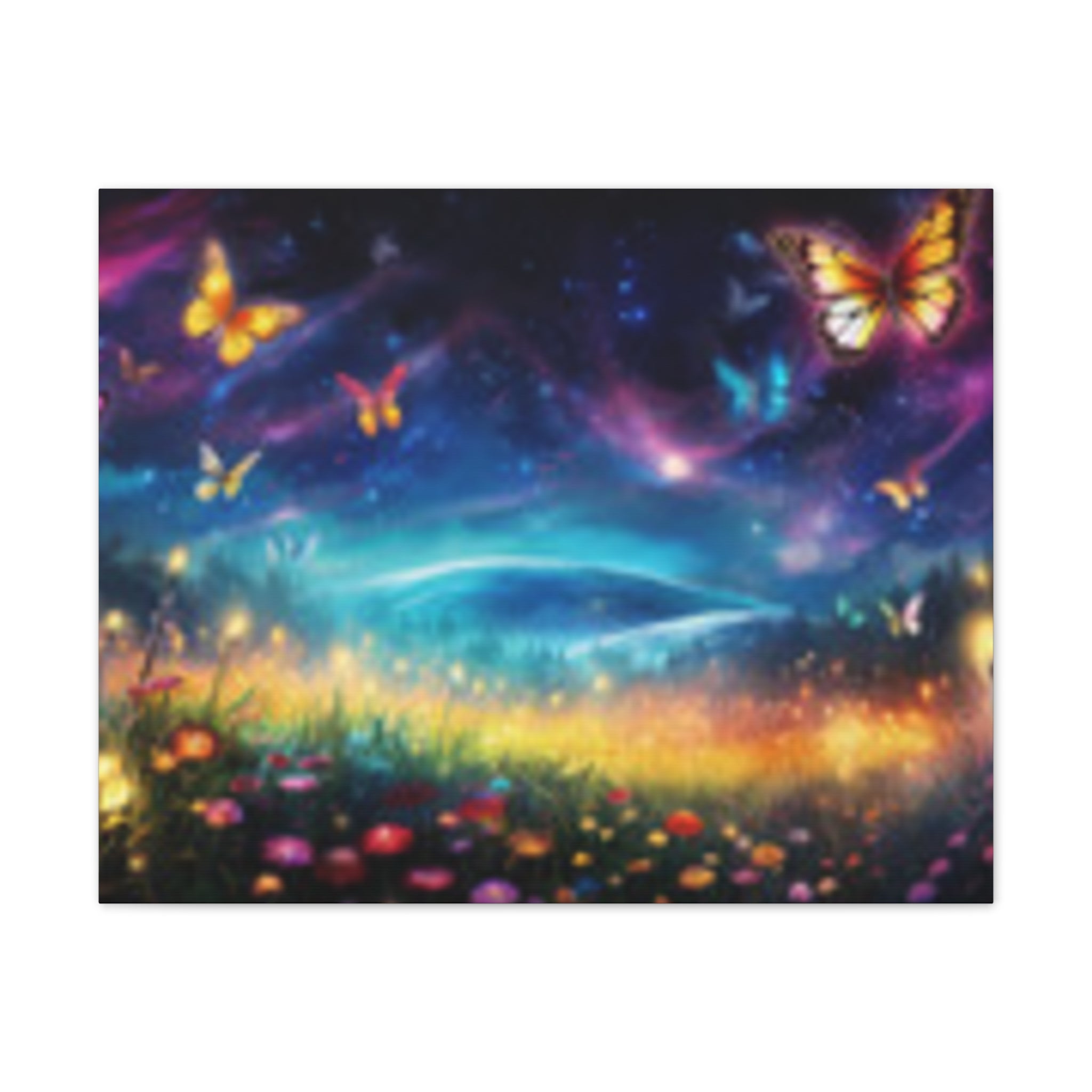 Butterfly Dreamscape Canvas Print — Fantasy Night Meadow Wall Art