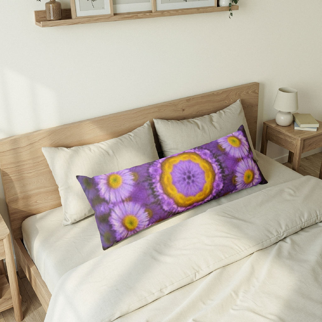 Floral Kaleidoscope Body Pillow — Purple & Yellow Daisy Comfort