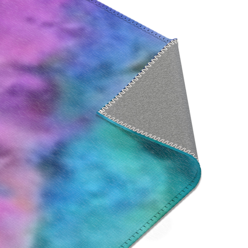Vibrant Watercolor Area Rug — Colorful Abstract Blue Pink Green Floor Mat