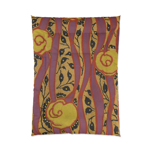 Abstract Floral Comforter – Warm Yellow & Plum Patterned Bedding