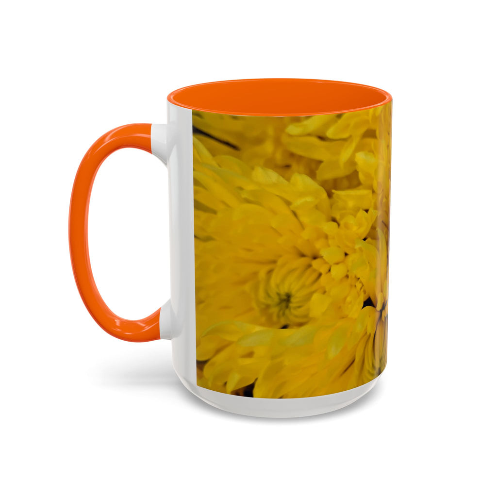 Yellow Chrysanthemum Accent Coffee Mug — Floral 11/15oz Tea Cup