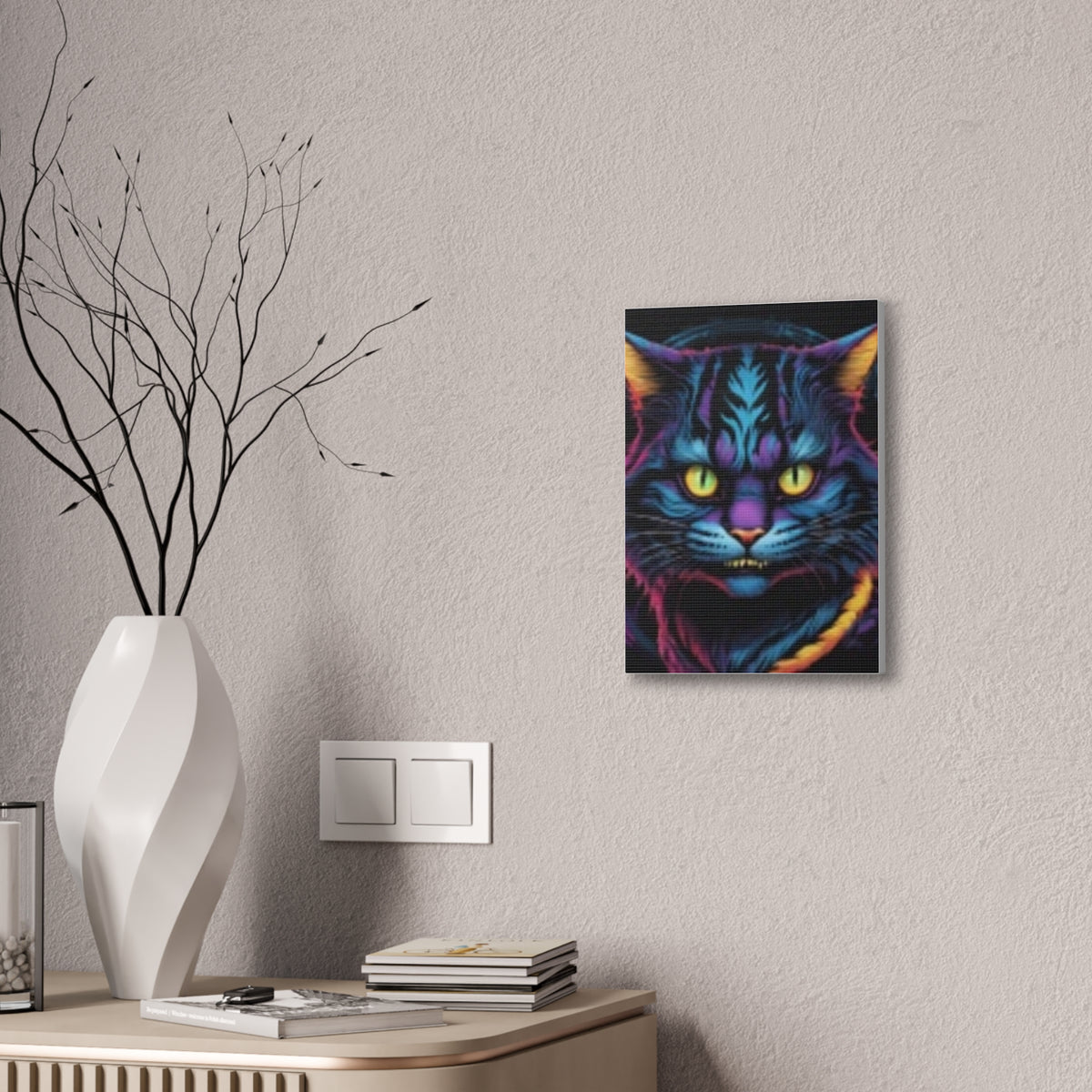 Neon Cat Canvas Print — Vibrant Neon-Fur Feline Wall Art
