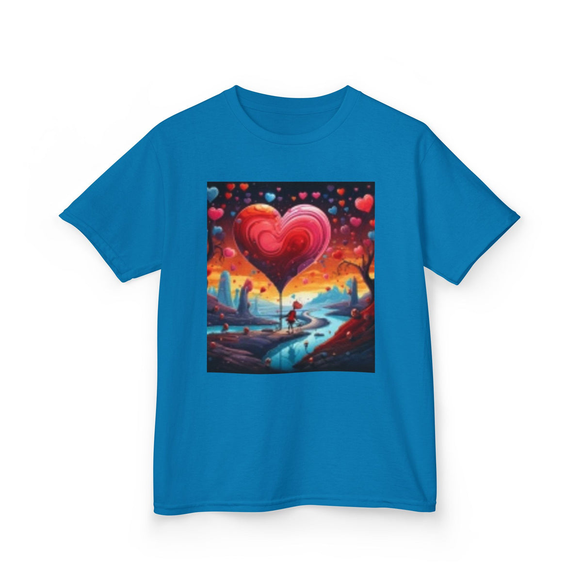 Kids Heart Balloon T‑Shirt — Colorful Love Scene Tee for Children (Valentine’s Day)