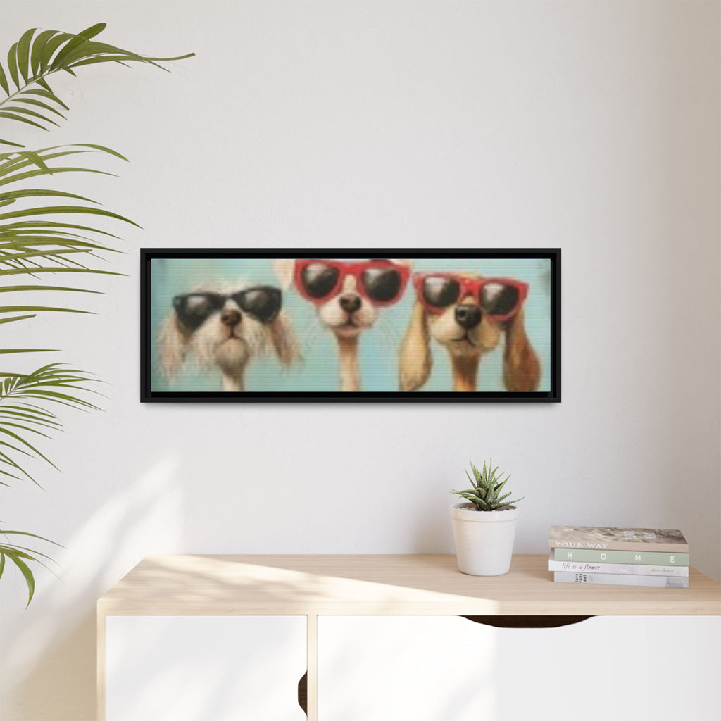 Framed Matte Canvas — Three Cool Dogs in Sunglasses Wall Art