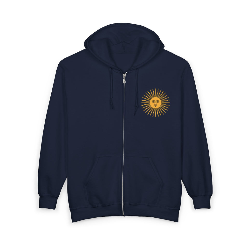 Sun Emblem Zip Hoodie with Gothic Spider Back Print