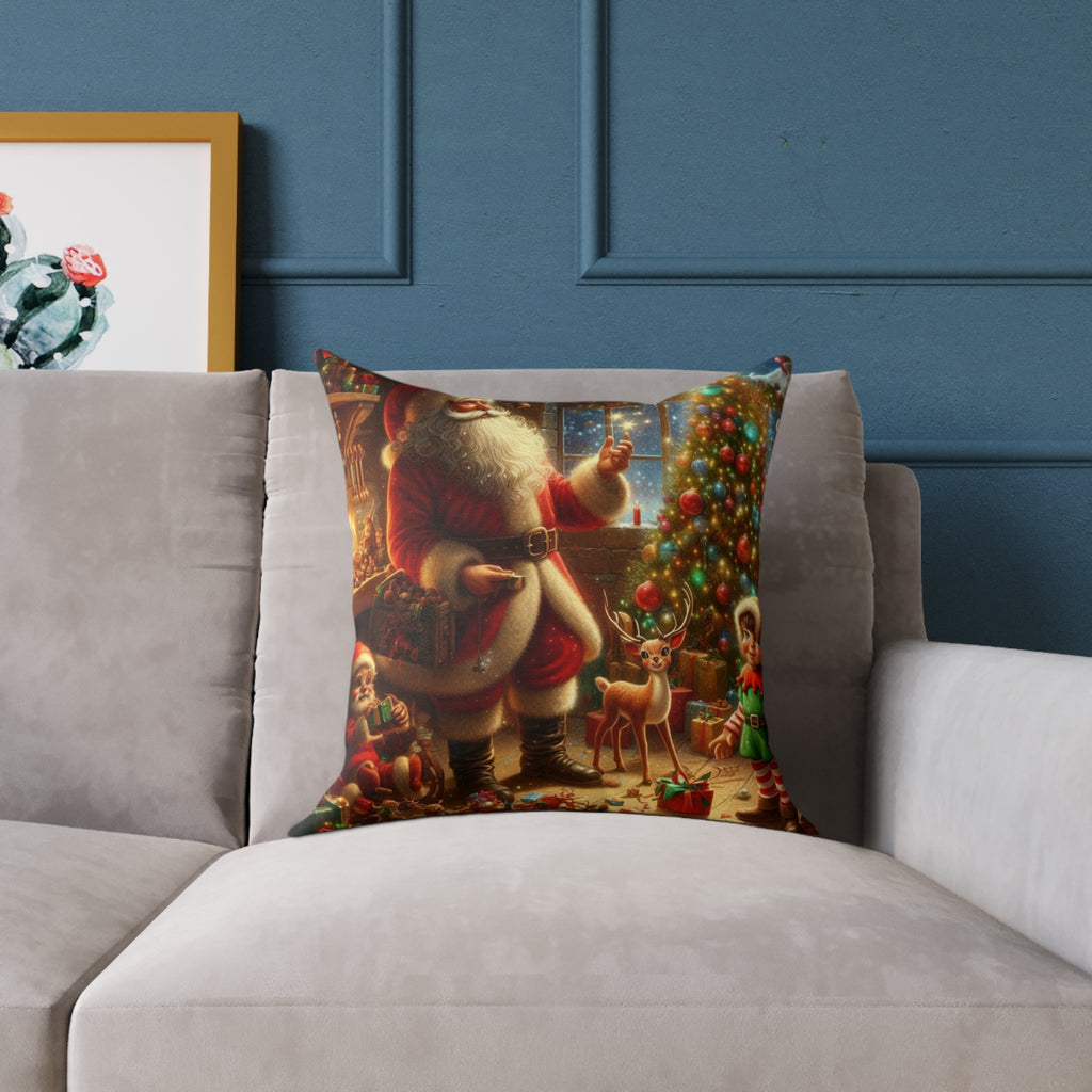 Christmas Santa Scene Square Pillow — Festive Holiday Throw Cushion