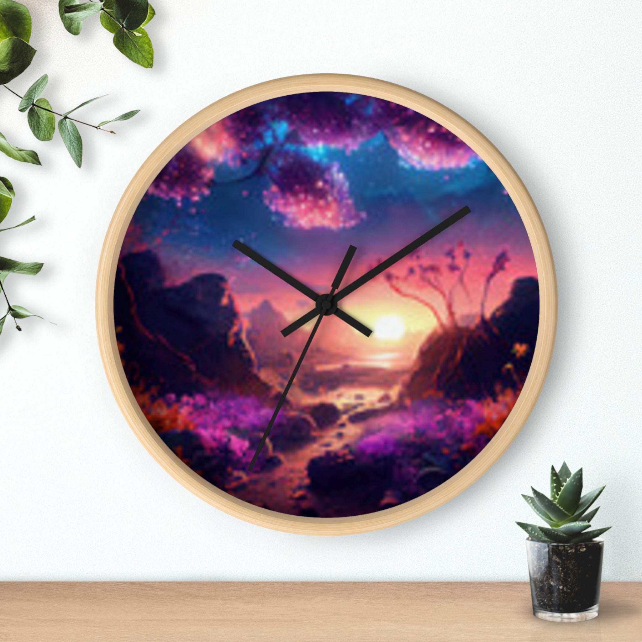 Dreamscape Sunset Wall Clock — Fantasy Landscape Art Clock