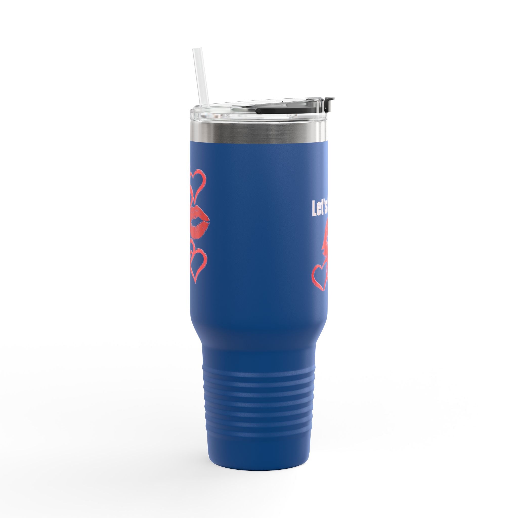 40oz Insulated Travel Mug with Heart Let's Smooch  – Large Tumbler for Coffee & Cold Drinks