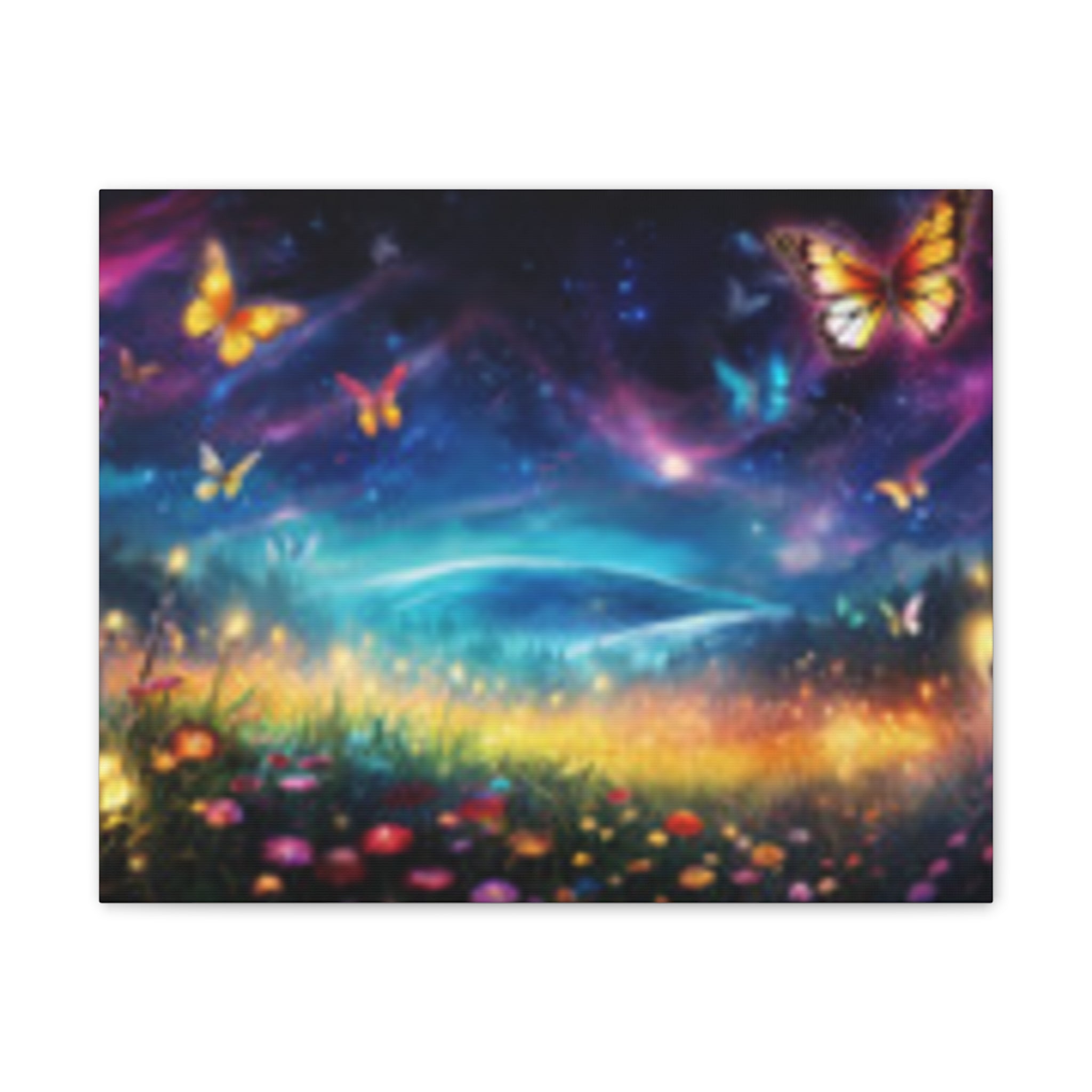 Butterfly Dreamscape Canvas Print — Fantasy Night Meadow Wall Art
