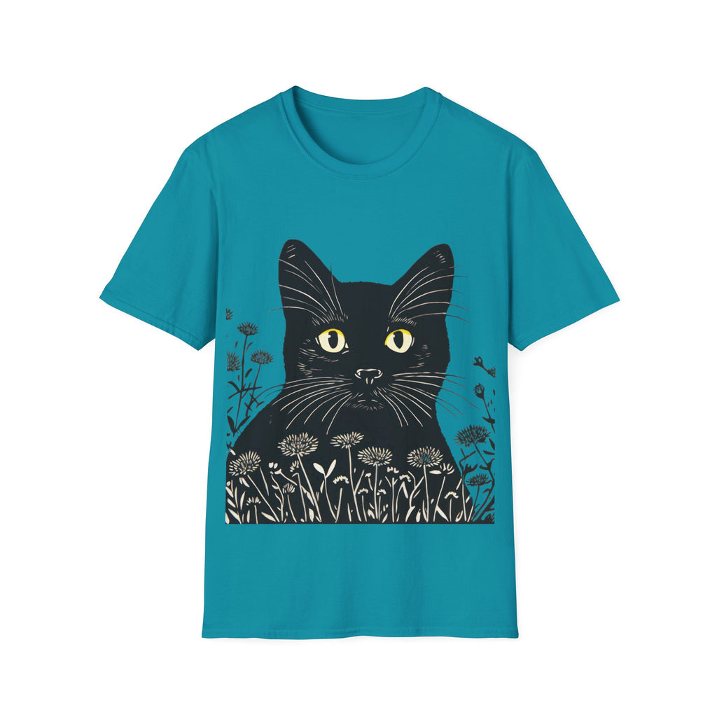 Cat in the Meadow T-Shirt — Black Cat Illustration Tee
