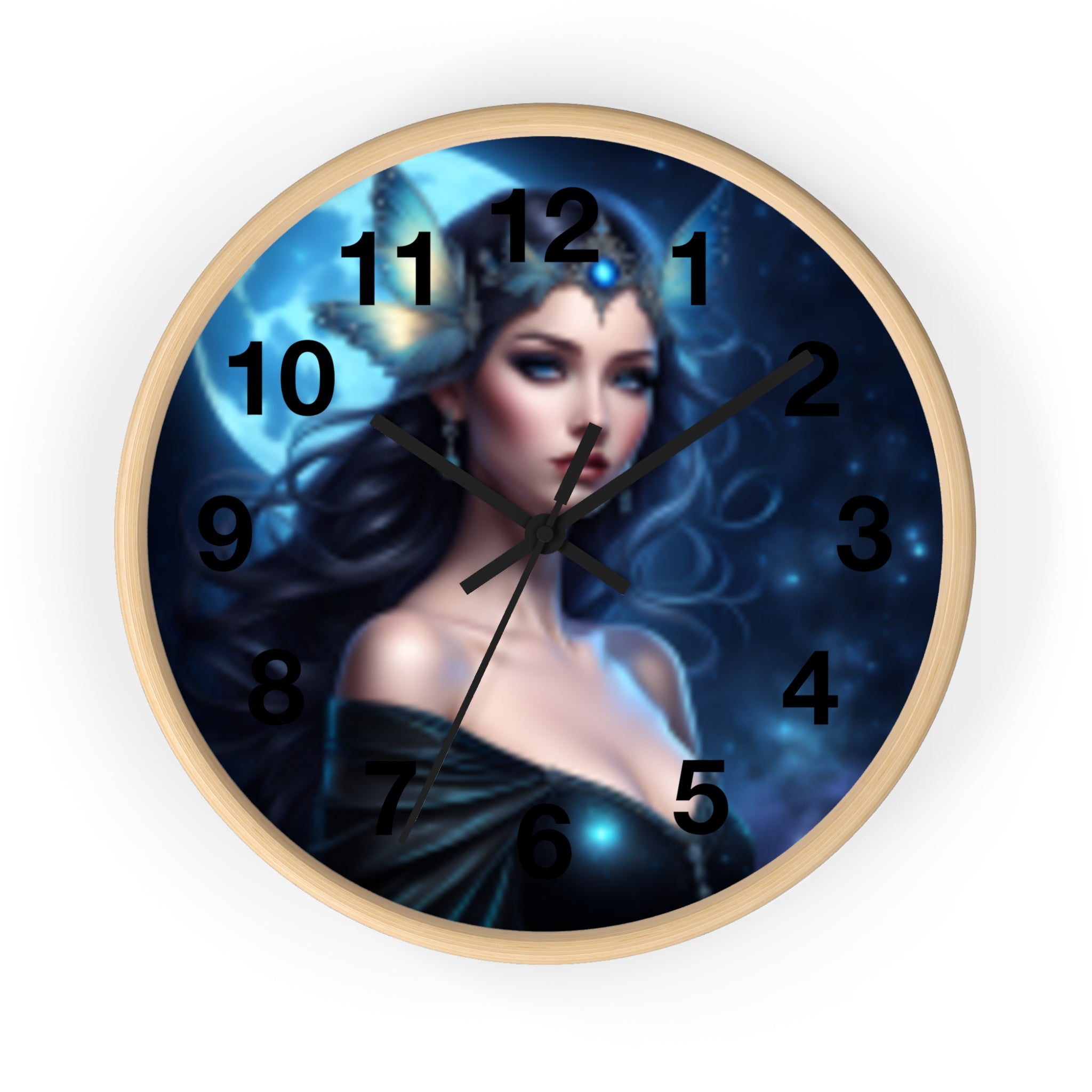 Moonlit Sorceress Wall Clock — Fantasy Goddess Decor