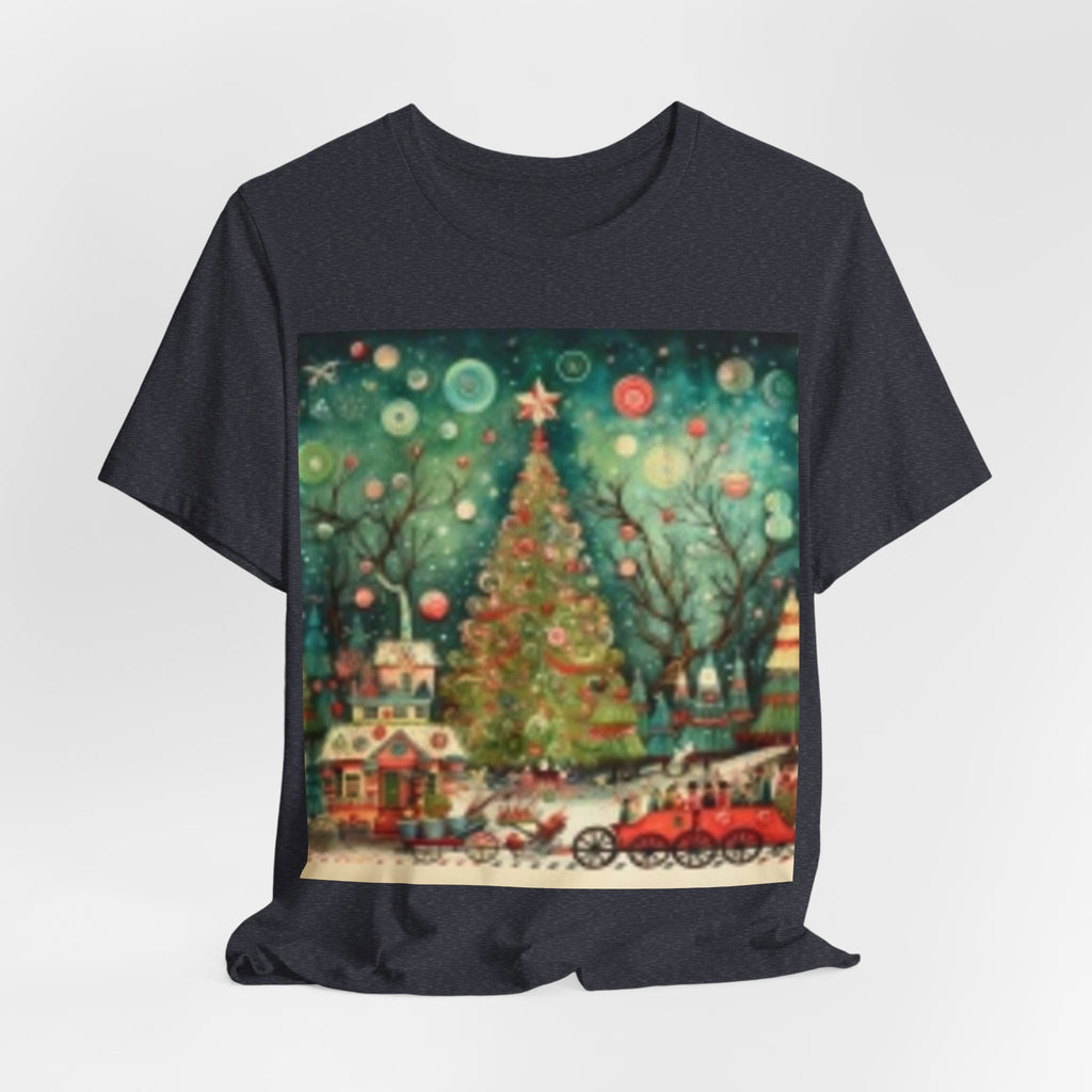 Vintage Christmas Tree Tee — Holiday Village Scenic T‑Shirt