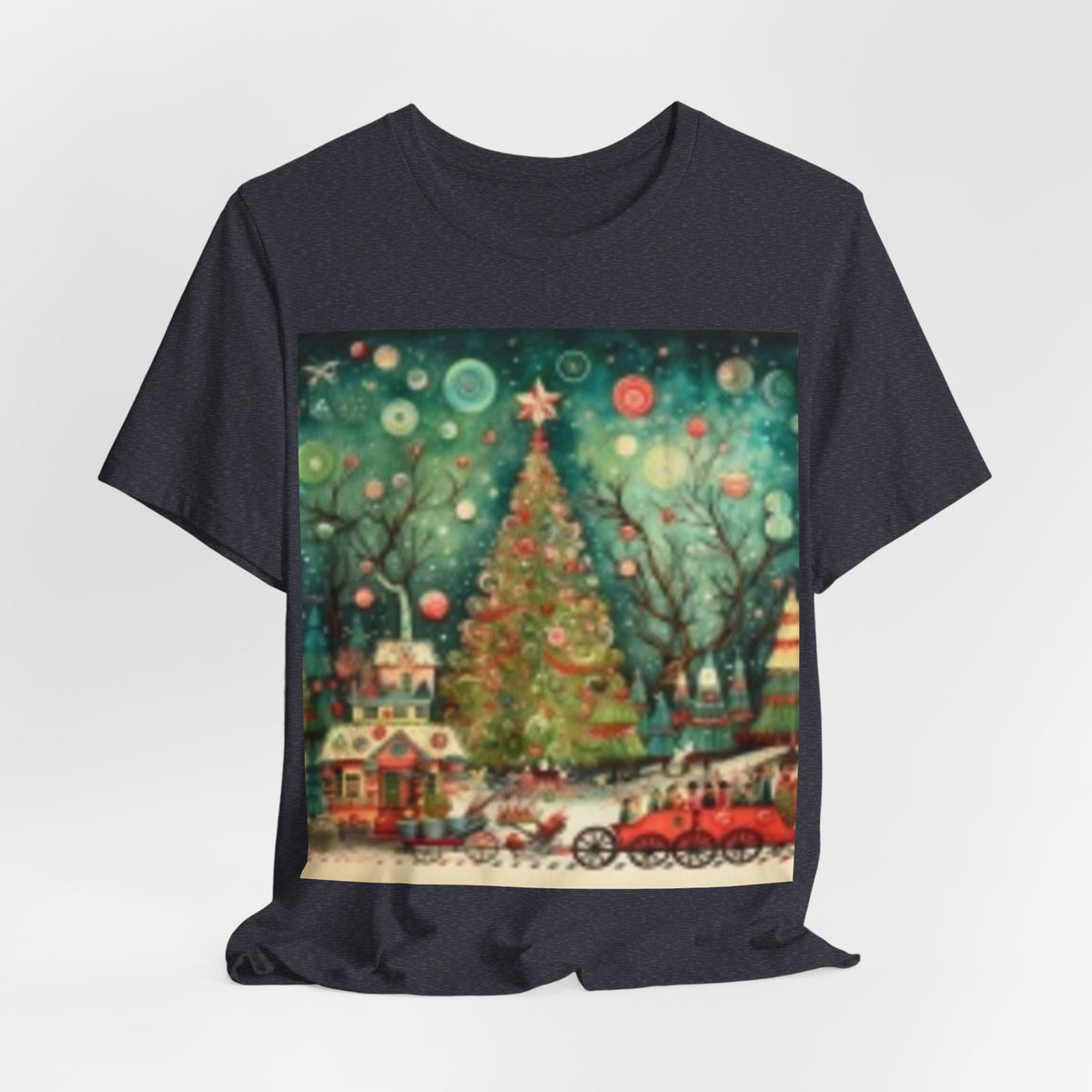 Vintage Christmas Tree Tee — Holiday Village Scenic T‑Shirt