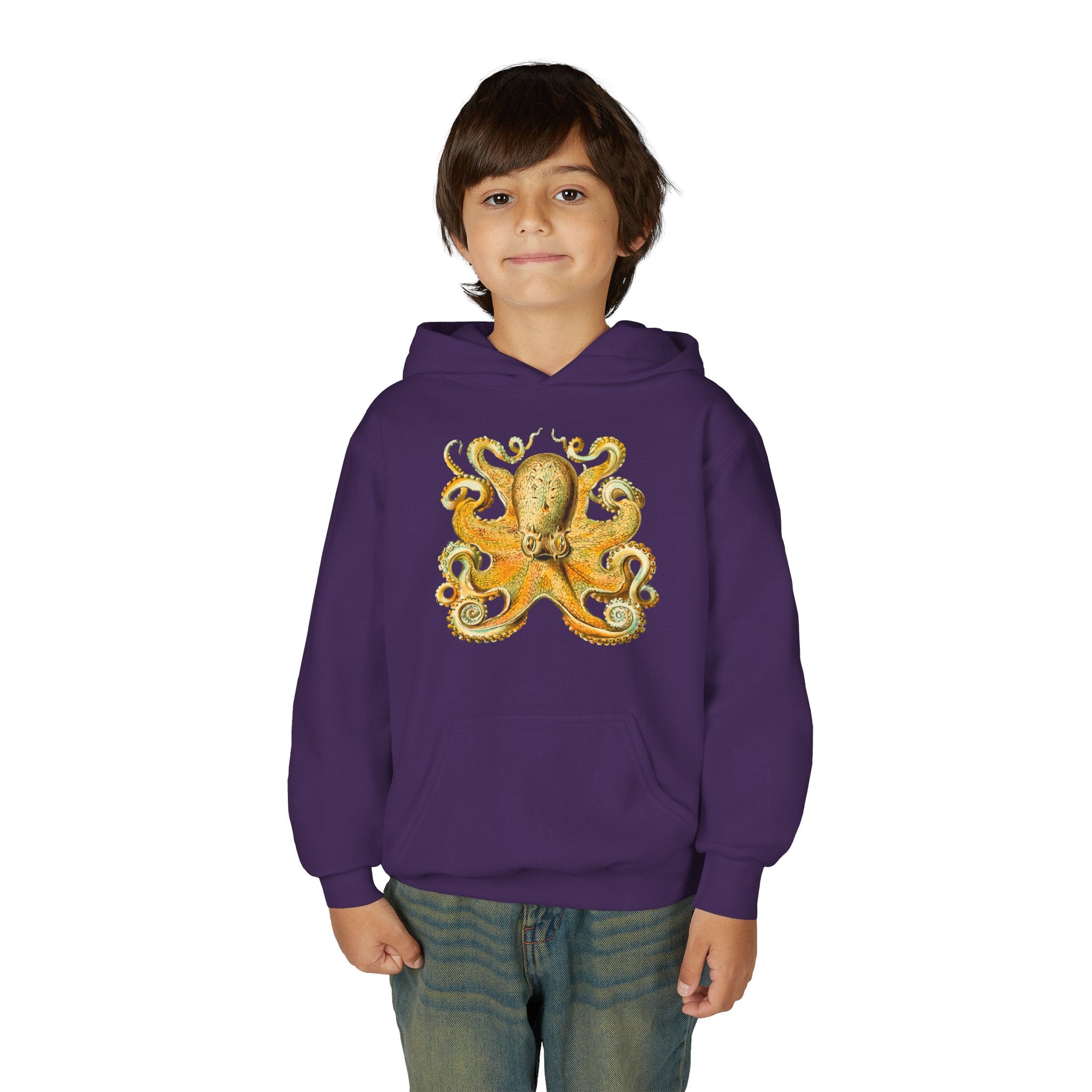 Youth Hoodie with Vintage Octopus & Underwater Scene — Kids Ocean Crew Pullover