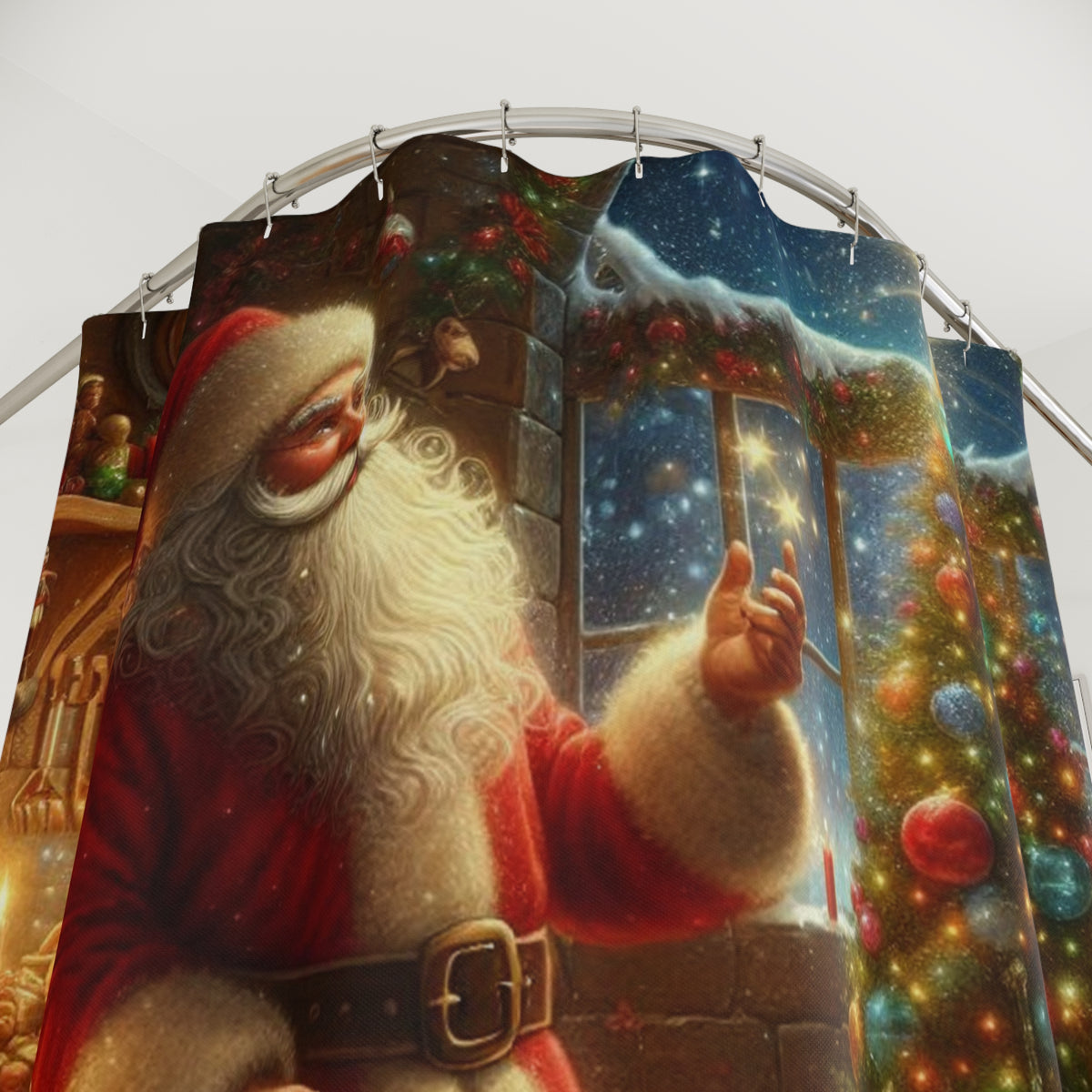 Christmas Santa & Kids Shower Curtain — Festive Holiday Bathroom Decor
